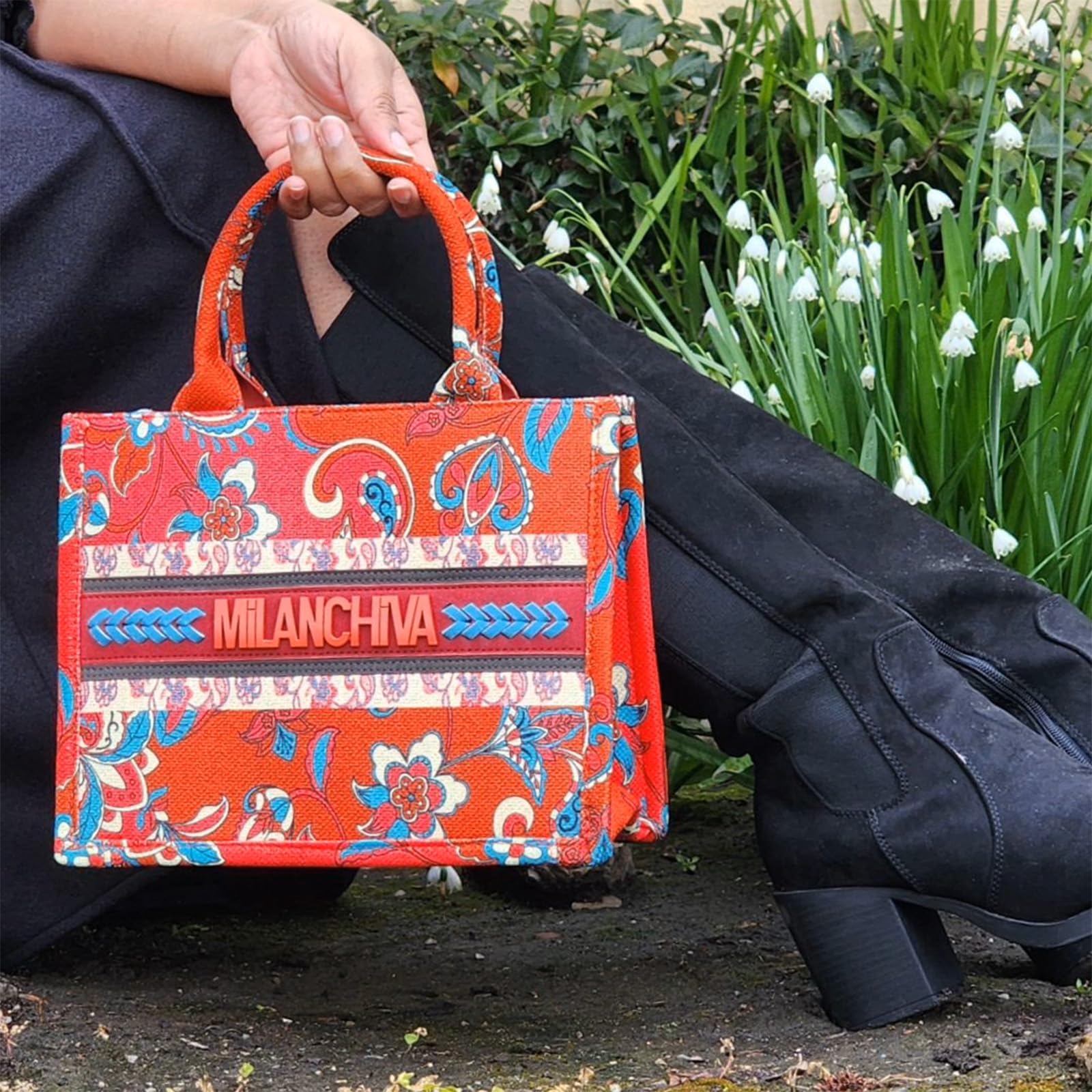 Milan Chiva Floral Tote Bag for Women - Stylish Top-Handle Shoulder Purse - Perfect for Work, Travel & Everyday Use