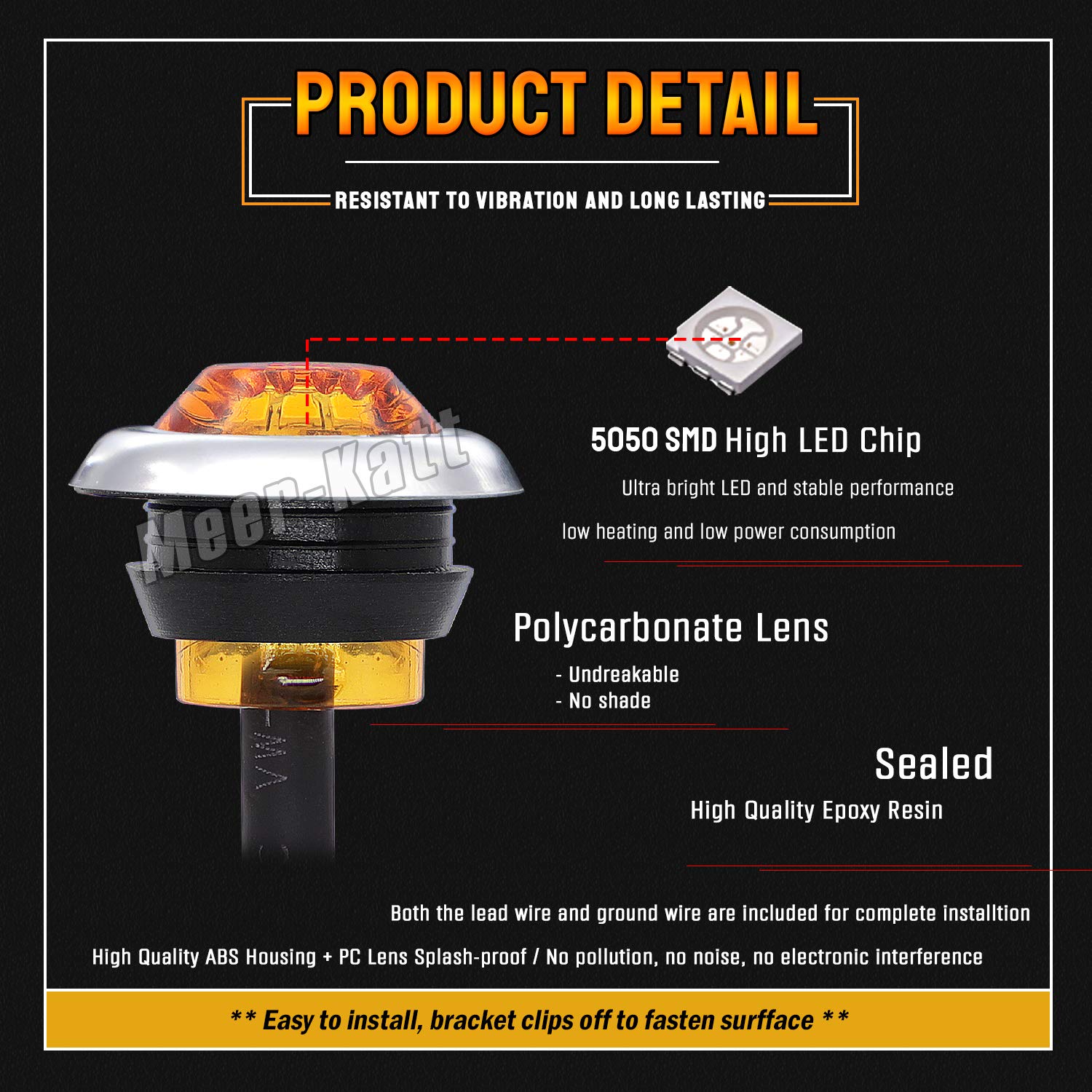 MADCATZ 3/4 Inch Round Amber LED Clearance Side Marker Lights - 3 LED with Chrome Bezel, Waterproof 12V DC, Two-Step Brightness - for Trailer, Truck, Pickup, Tow Lorry & Boat - Perfect for Night Driving and Enhanced Road Safety