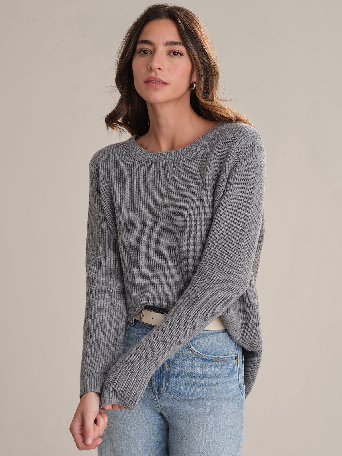 Emma Women's Crewneck Shaker Stitch Cotton Sweater - Soft Casual Pullover for Fall & Winter, Perfect for Office, Travel and Weekend Outfits