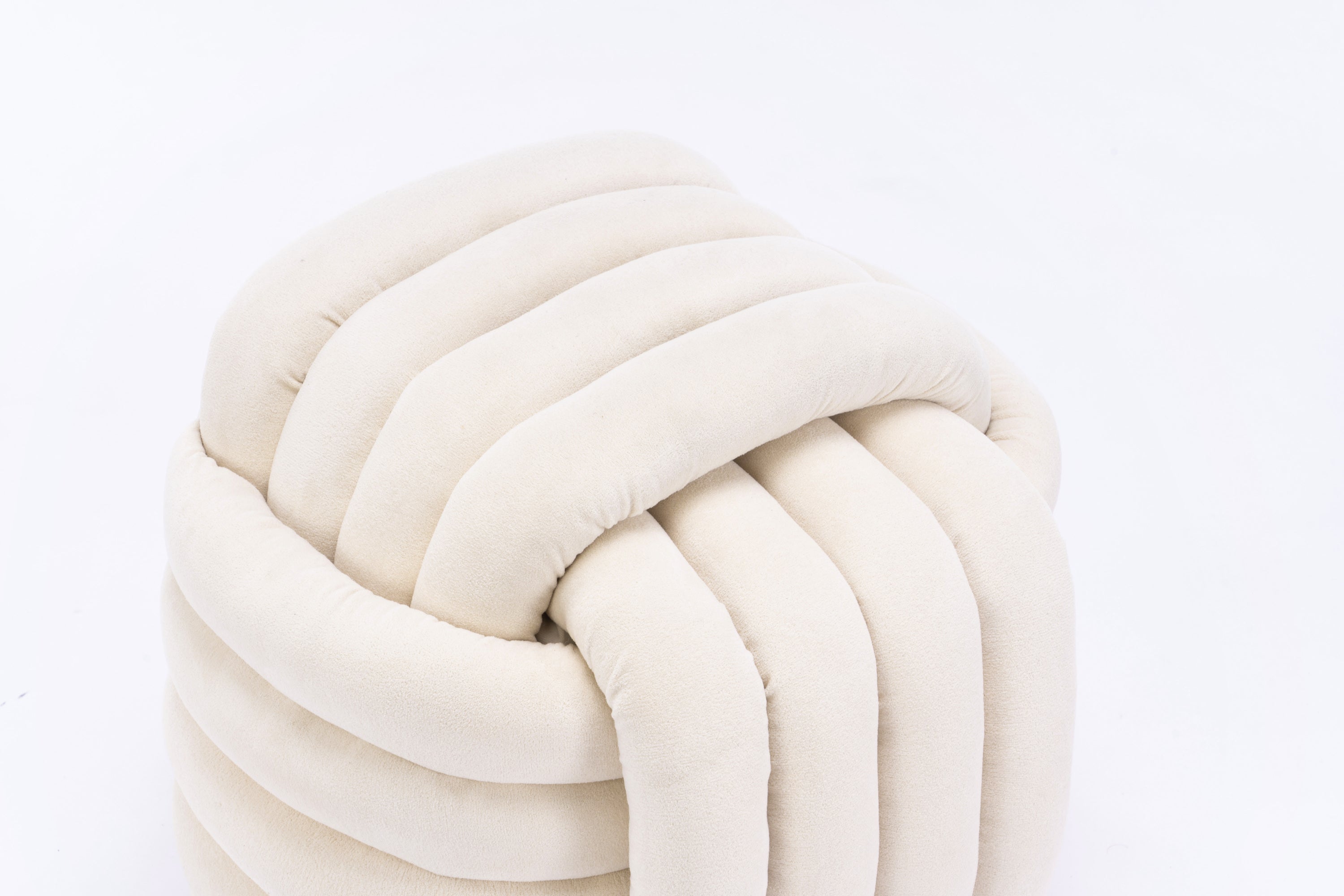 Modern Knot Design Chenille Fabric Ottoman Footstool - Comfortable & Stylish Makeup Stool for Living Room, Bedroom - Beige Home Decor Accent | Perfect for Lounging, Reading Nook & Vanity Seating