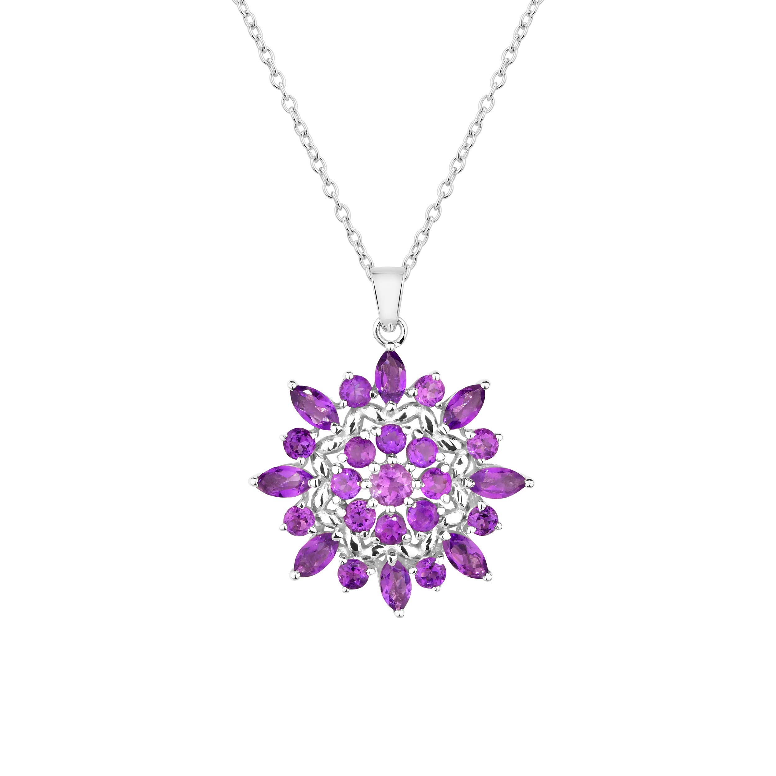 925 Sterling Silver Marquise & Round Cut Citrine/Amethyst Birthstone Pendant Necklace for Women - Elegant Statement Jewelry Gift for Her, Perfect for Birthdays, Anniversaries & Special Occasions