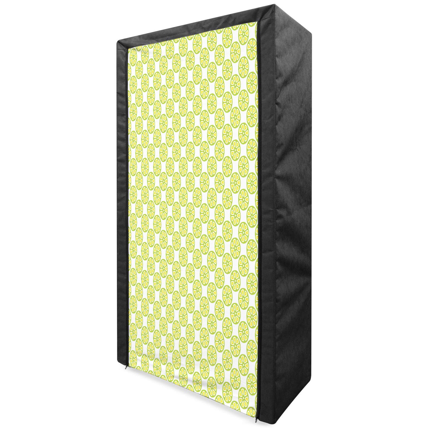 Lunarable Fruits Portable Fabric Wardrobe - Citrus Pattern Lemonade Juice Summer Fresh Smoothie Organic Vitamin Design Clothing Organizer with Shelves, 33.5 Inch Lime Green Yellow - Perfect for Bedroom Closet Storage, Kids Room Organization & Seasonal Clothing Rotation