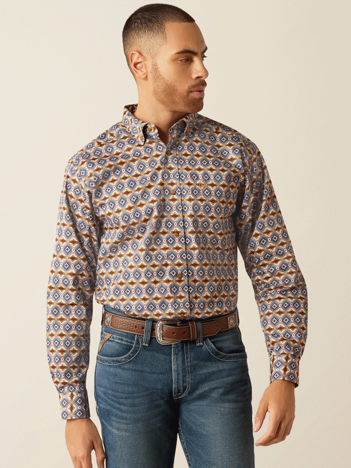 Ariat Men's Tennessee Classic Fit Shirt - Long Sleeve Casual Button Down Shirt in Blue | Perfect for Western Wear, Rodeo Events & Country Style Outfits
