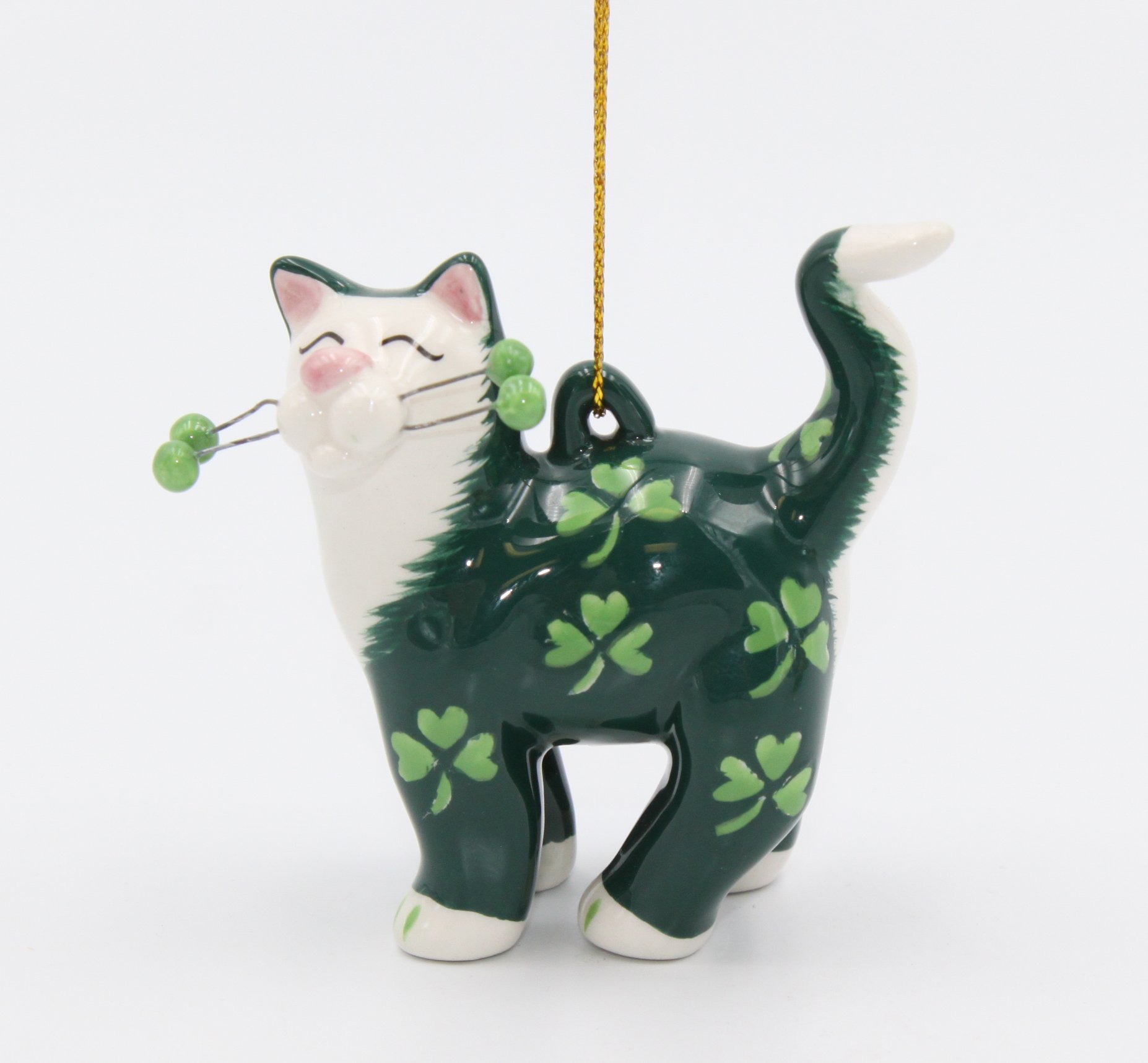 56554 Green Cat with Shamrock Ornament - St. Patrick's Day Decor, Irish-Themed Home Accessory for Party & Holiday Celebrations