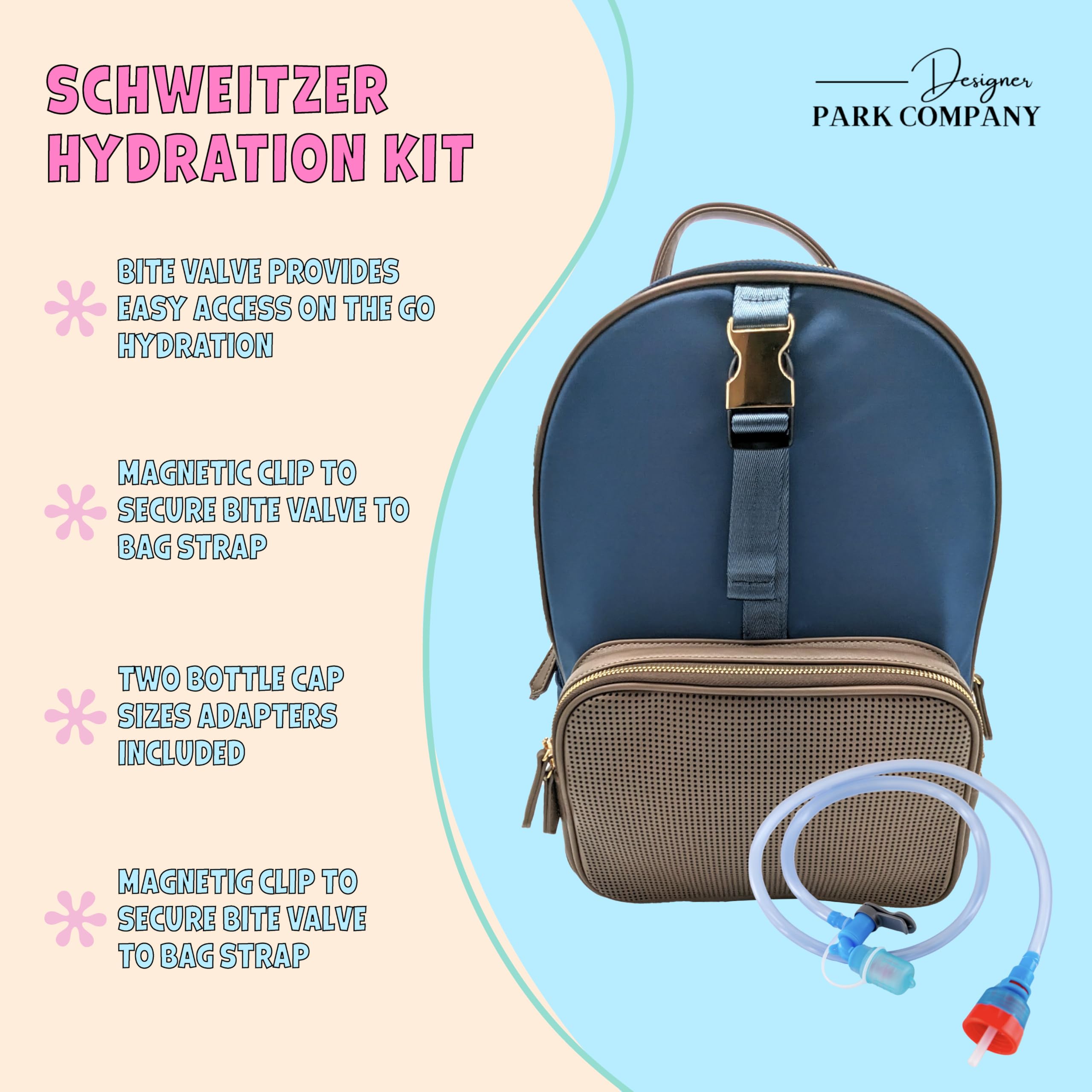 Designer Park Company - Master Gracey Leather Backpack with Adjustable Straps, Hydration Kit & Locking Pins | Durable School & Travel Backpack for Boys & Girls | Perfect for Theme Parks, Hiking & Daily Commute - Sapphire Blue