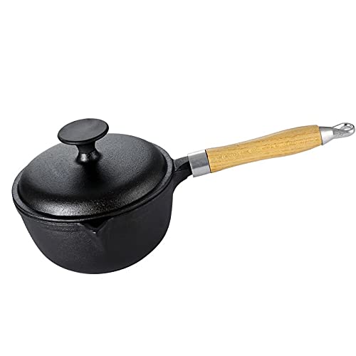 Premium Cast Iron Saucepan with Heat Insulation Handle - 2.5QT Milk Pot for Cooking, Soup & Noodles - Durable Kitchen Cookware with Lid for Home & Restaurant Use - Perfect for Stovetop, Oven & Camping