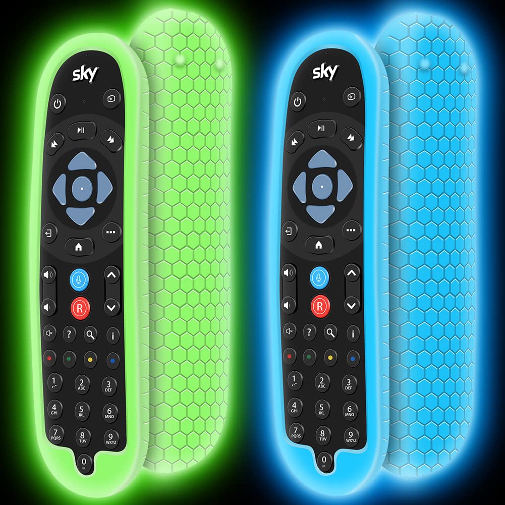 2 Pack Silicone Cover for SKY Q Bluetooth Remote Control EC201 EC202 2020 - Protective Case Skin Holder for New SKY Q Remote Controller, Battery Back Protector Replacement (Glow Blue + Glow Green) - Perfect for Home Entertainment & TV Accessories Protection