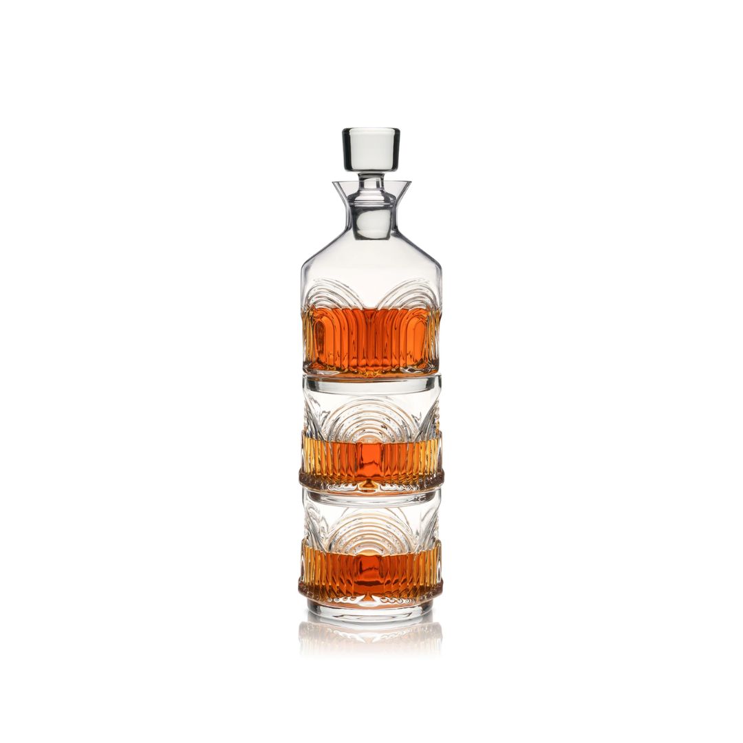 Beau Deco Crystal Stacking Decanter Set - 3 Piece Elegant Glass Liquor Bottles for Whiskey, Bourbon & Scotch - Perfect for Home Bar, Wedding Gifts & Entertaining Guests