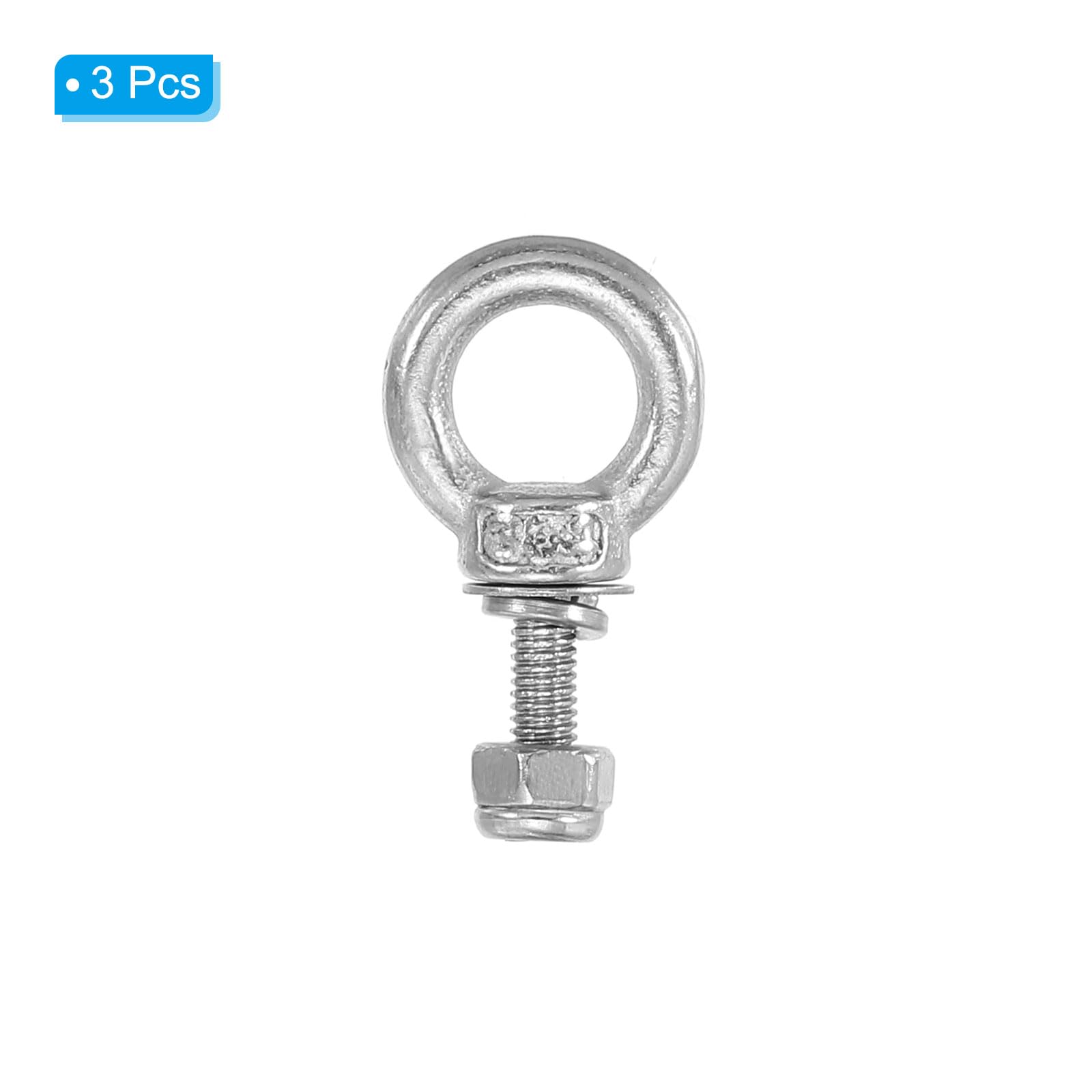 PATIKIL 3Pcs M3 x 9mm 304 Stainless Steel Shoulder Eye Bolt with Nuts & Washers - Heavy Duty Lifting Ring Eyebolt for Hanging Hammocks, Outdoor Gear, and Home Decor - Perfect for Camping, Garden, and DIY Projects