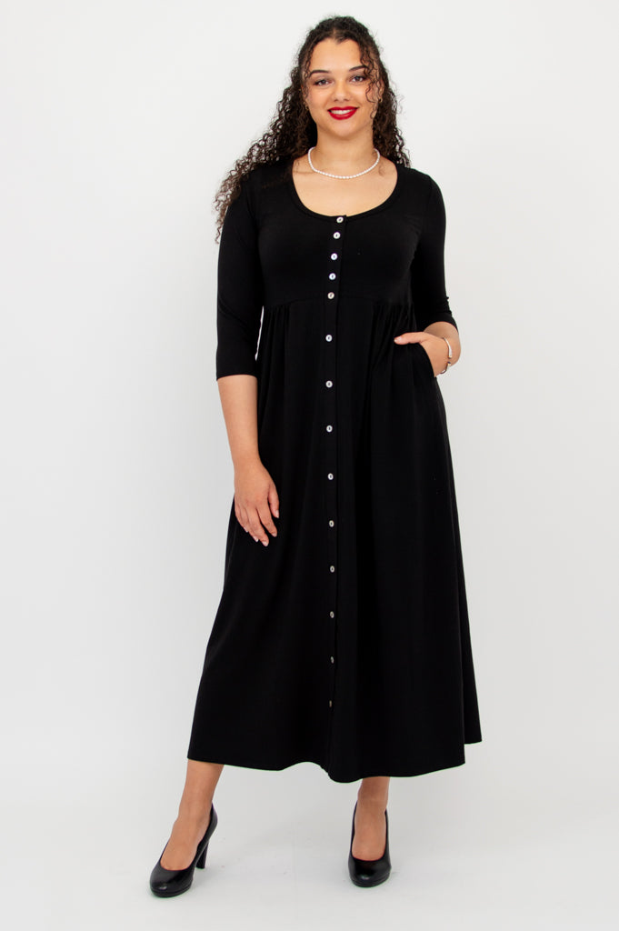 Liane 3/4 Sleeve Bamboo Dress for Women - Soft & Breathable Black Summer Dress - Perfect for Casual Outings, Beach Vacations & Office Wear
