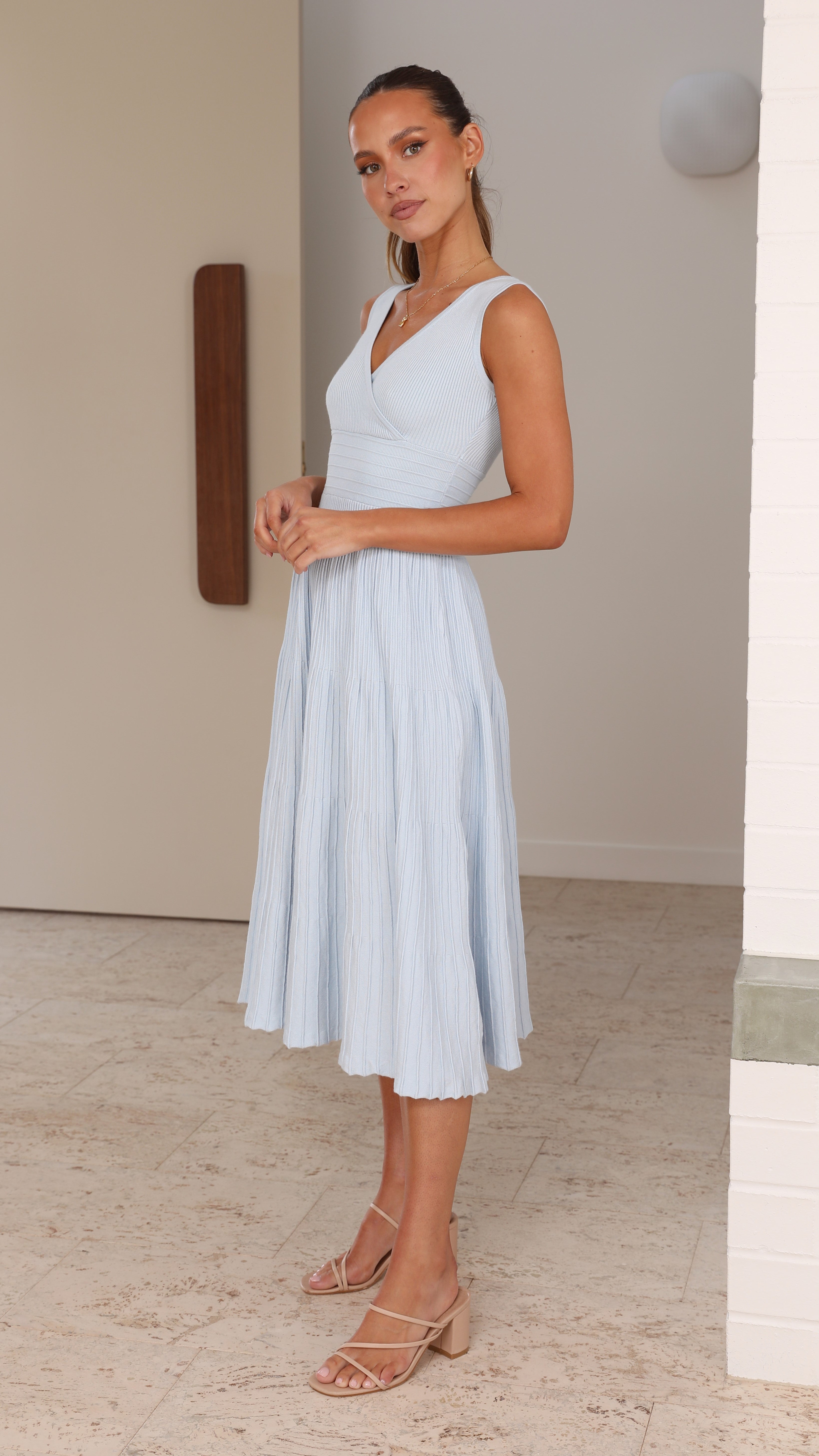 Jayde Knit Dress for Women - Light Blue Casual Summer Dress for Beach, Office & Everyday Wear