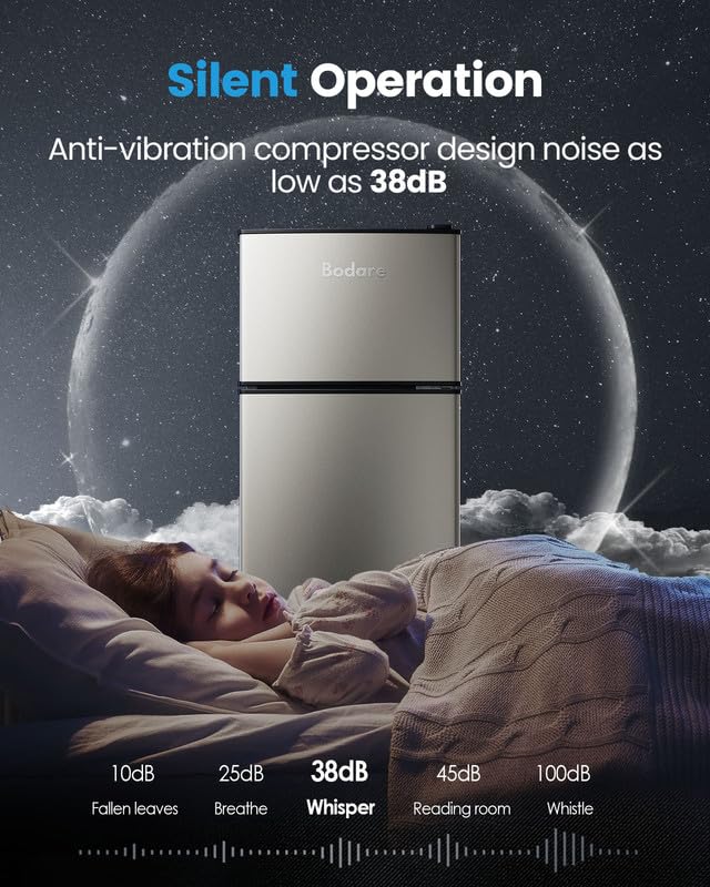 3.2 Cu.Ft Mini Fridge with Freezer - Compact 2-Door Small Refrigerator for Bedroom, Dorm, Office & Apartment - Perfect for Snacks, Drinks & Personal Food Storage