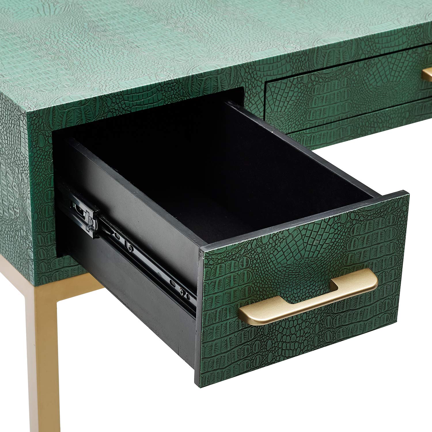 SEI Furniture Carabelle Emerald and Gold Writing Desk with Drawers - Elegant Green Home Office Desk for Study, Work & Small Spaces - Perfect for Modern Home Office, Dorm Room or Bedroom Workspace