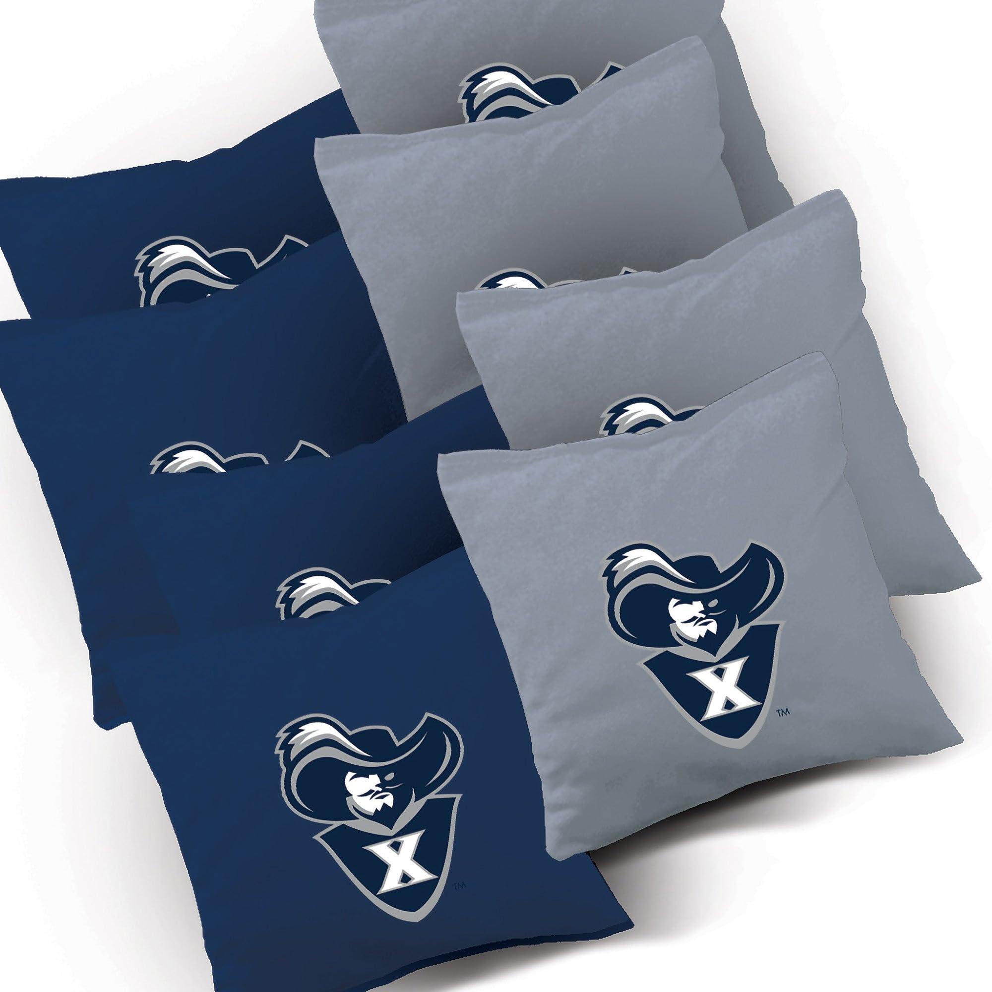 Premium Xavier Smoke Cornhole Boards Set - 2 Regulation-Sized Boards & 8 Custom Team Logo Bags for Outdoor Games, Tailgating, Backyard Parties and BBQ Events