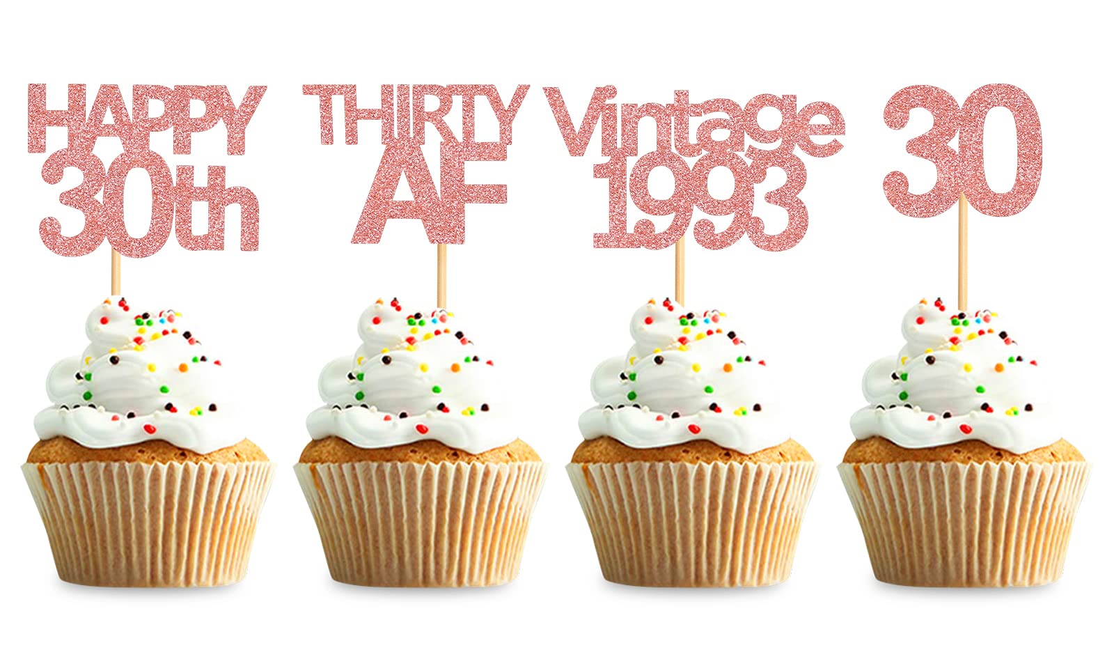 36 Pack Rose Gold 30th Birthday Cupcake Toppers - Vintage 1993 Happy 30th Anniversary Decorations for Thirty AF Themed Parties | Perfect for Milestone Celebrations, Birthday Cakes, and Dessert Table Decor