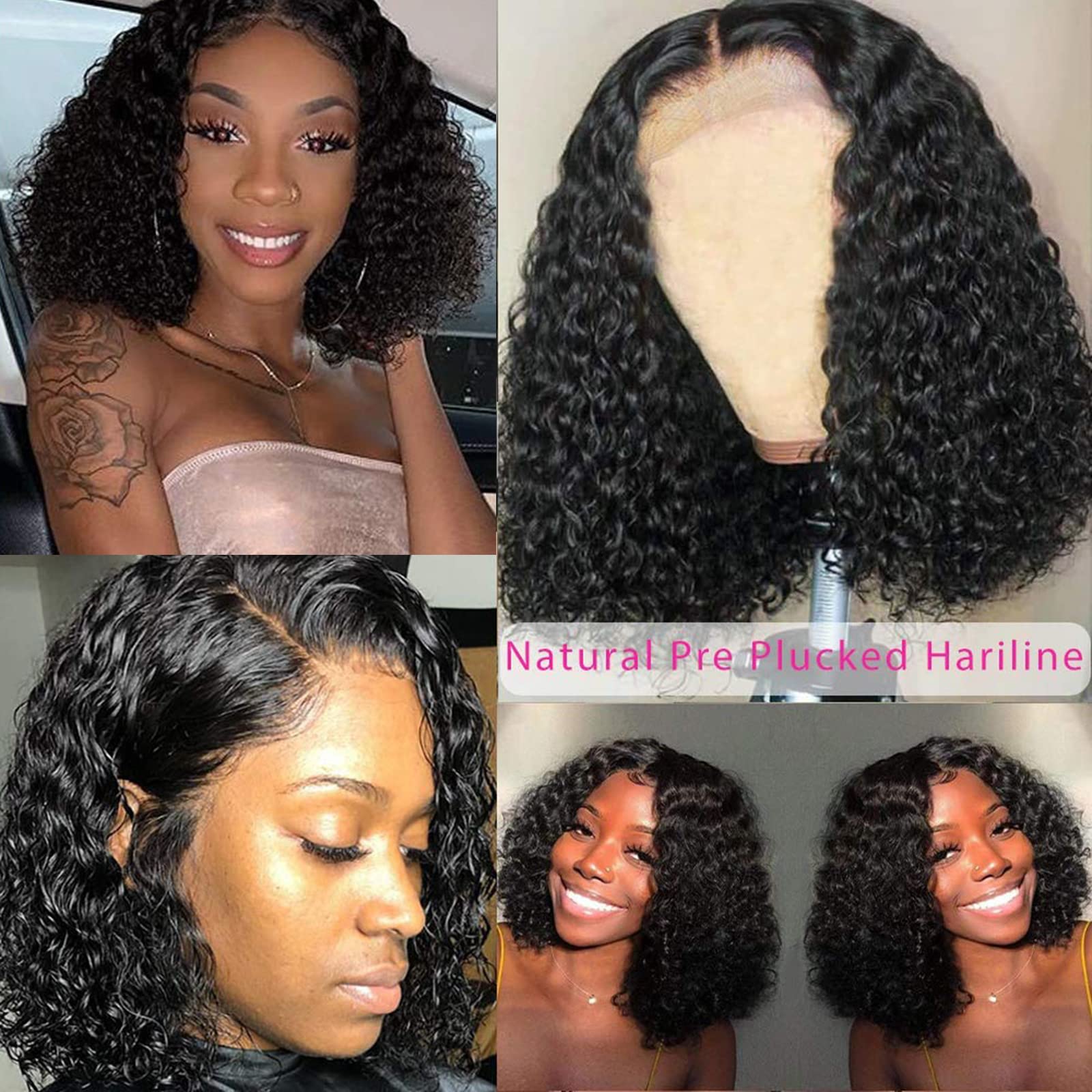 ISEE Short Curly Bob Wigs 10 Inch - 100% Human Hair Lace Front Wig with 4x4 Closure - Kinky Curly Virgin Hair 150% Density Natural Black Color for African American Women - Perfect for Daily Wear, Cosplay & Special Occasions