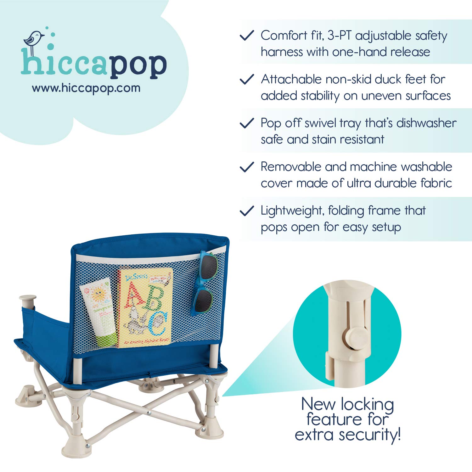 Hiccapop OmniBoost Travel Booster Seat with Tray - Portable Folding Baby High Chair for Dining, Travel, Camping & Beach | Secure Tip-Free Design with Straps | Perfect for Restaurants, Outdoor Picnics & Family Gatherings