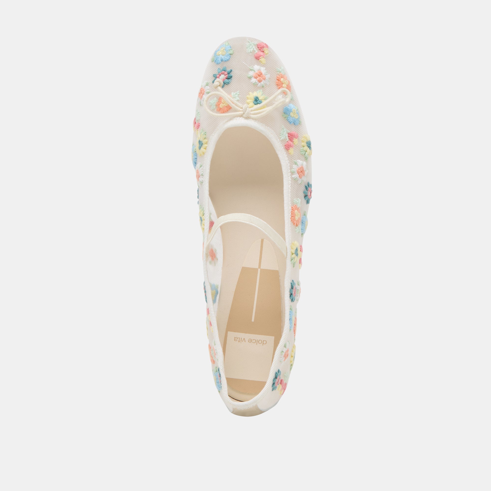 Cadel Floral Ballet Flats for Women - Ivory Floral Mesh Comfortable Slip-On Shoes - Perfect for Dance, Work, and Casual Wear