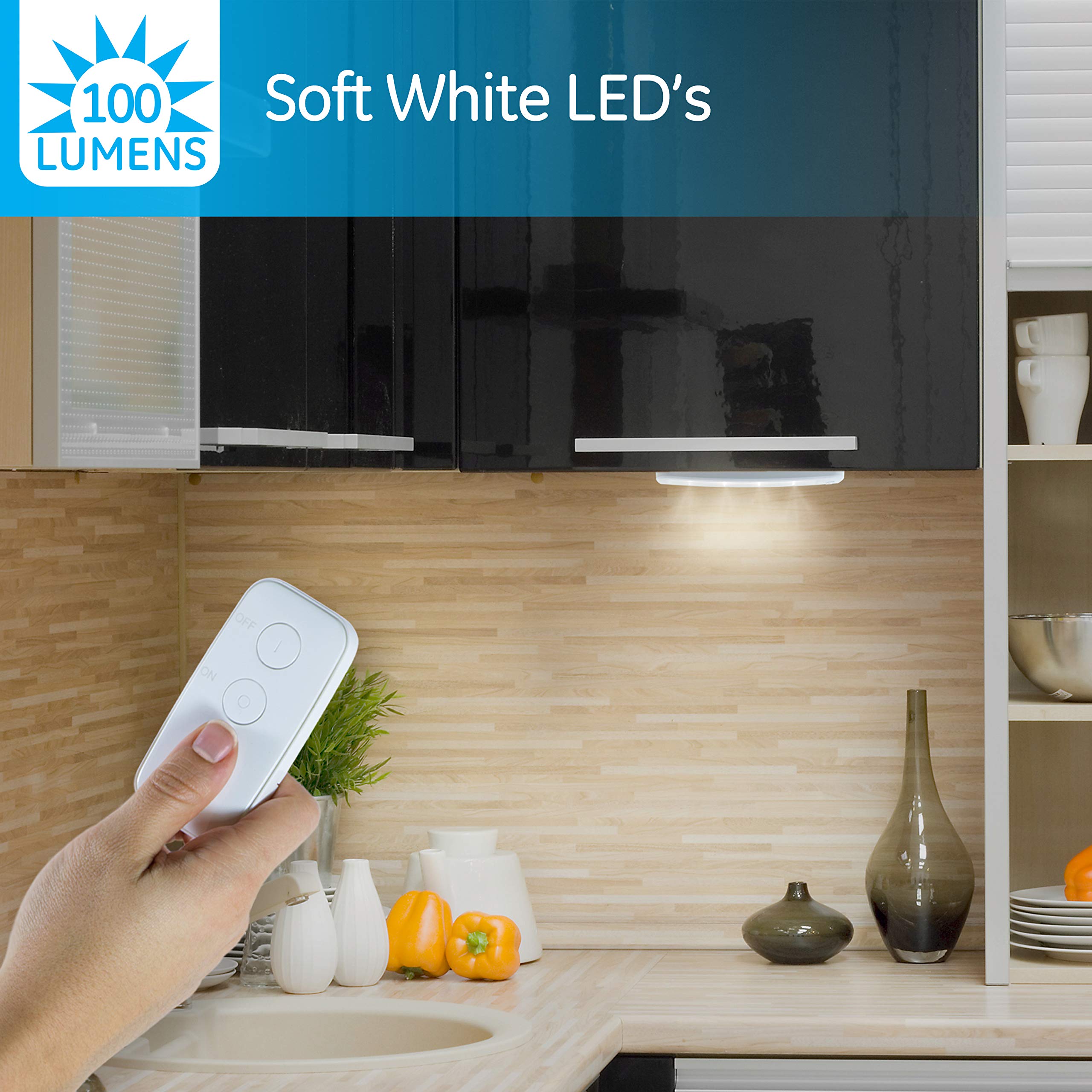 GE Under Cabinet LED Light - 10 Inch Wireless Battery Operated Tap Light with Remote Control (100 Lumens) - Perfect for Kitchen, Closet, Pantry, Stairs & Night Light Use