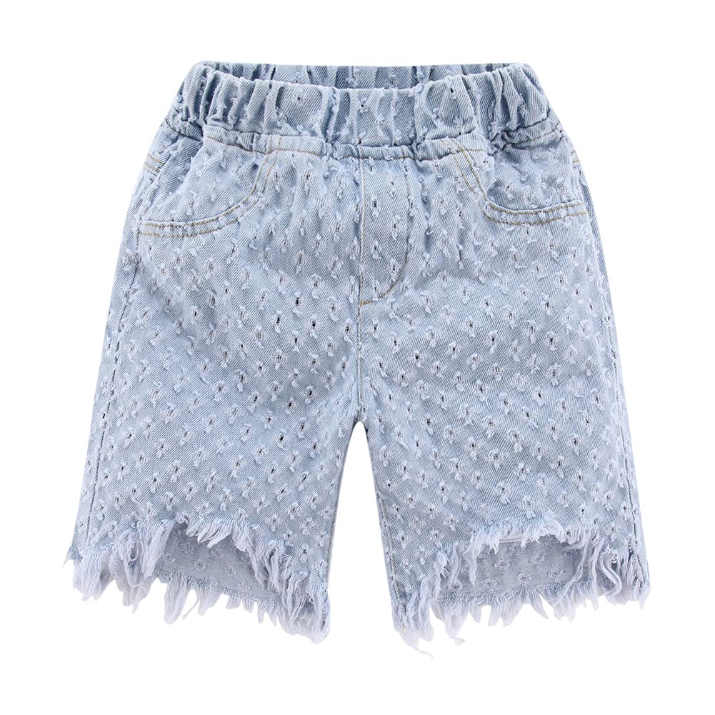 Mud Kingdom Girls' Ripped Bermuda Jean Shorts with Eyelet Details - Trendy Distressed Denim Shorts for Toddlers & Kids - Perfect for Summer, Playdates & Casual Outings