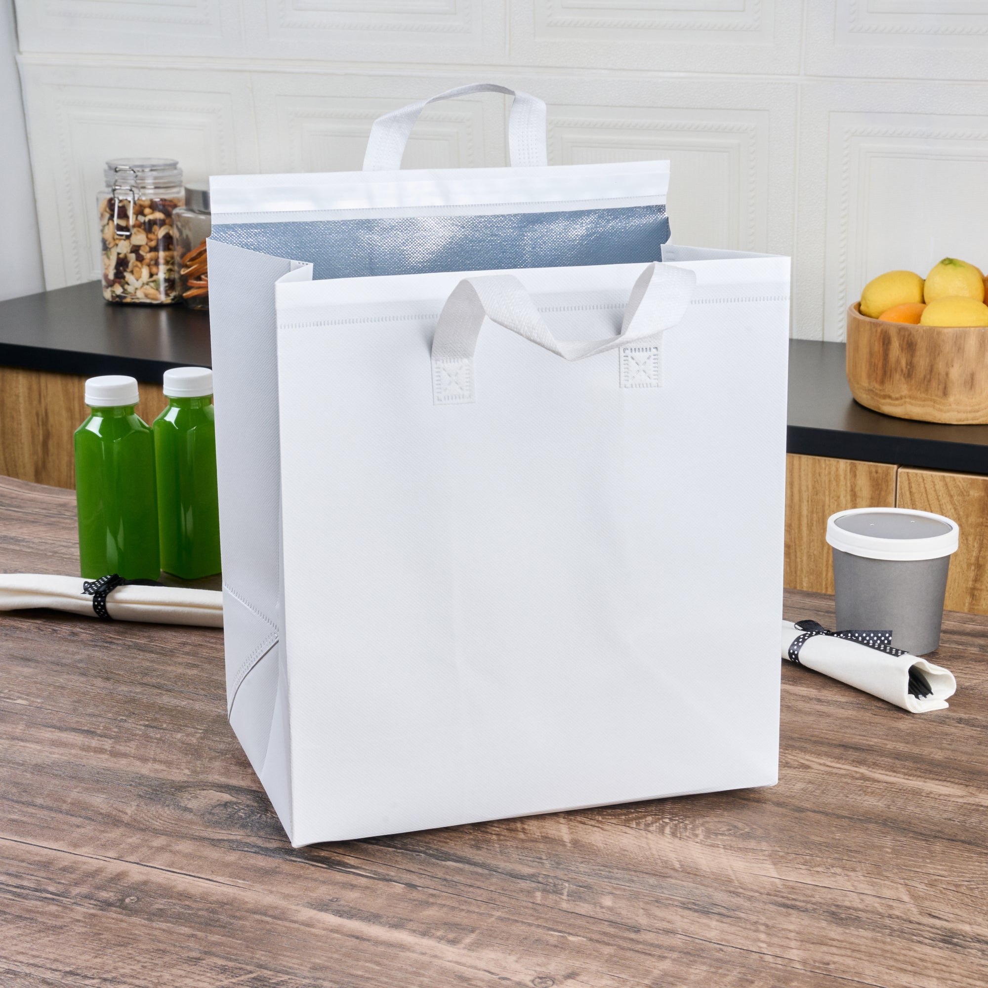 Premium White Insulated Takeout Food Delivery Bags - Tamper Evident, 11.75