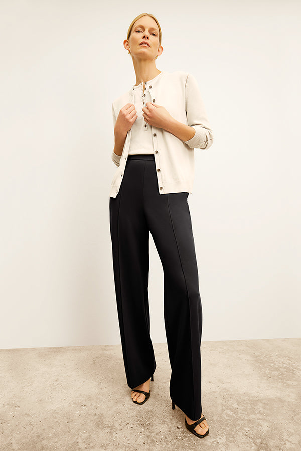 Jordan Wide Leg Pants for Women - Stretchy Butter Ponte Fabric in Black | Casual & Office Wear