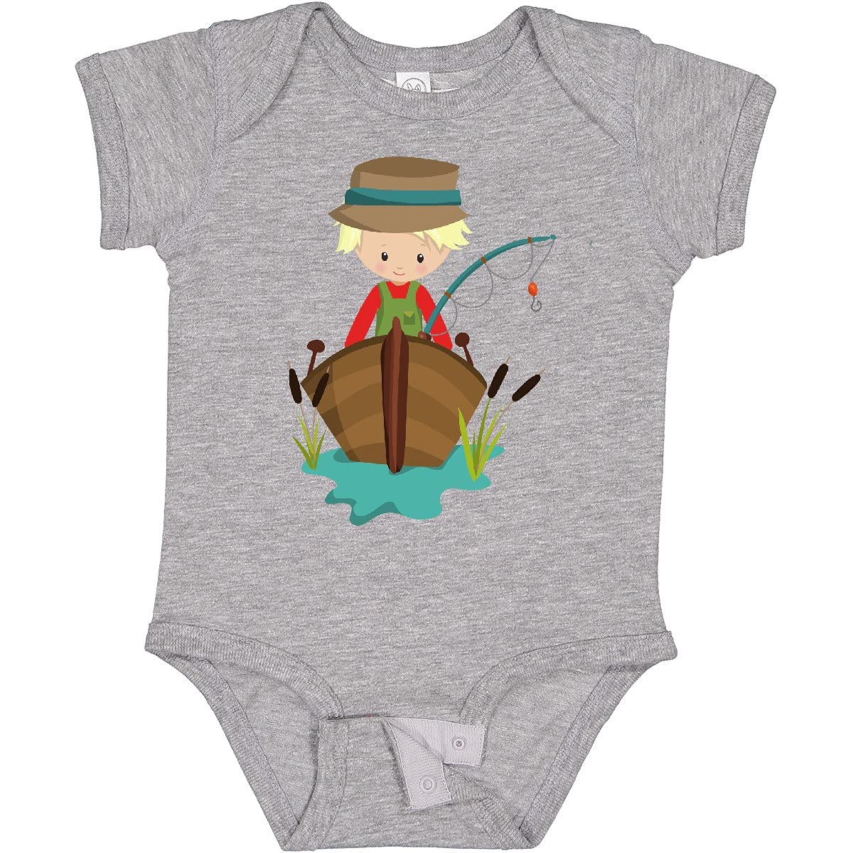 Inktastic Fishing Boy Baby Bodysuit - Cute Fisherman with Blond Hair and Fishing Rod Design - Perfect for Fishing Trips, Outdoor Adventures, and Family Photos