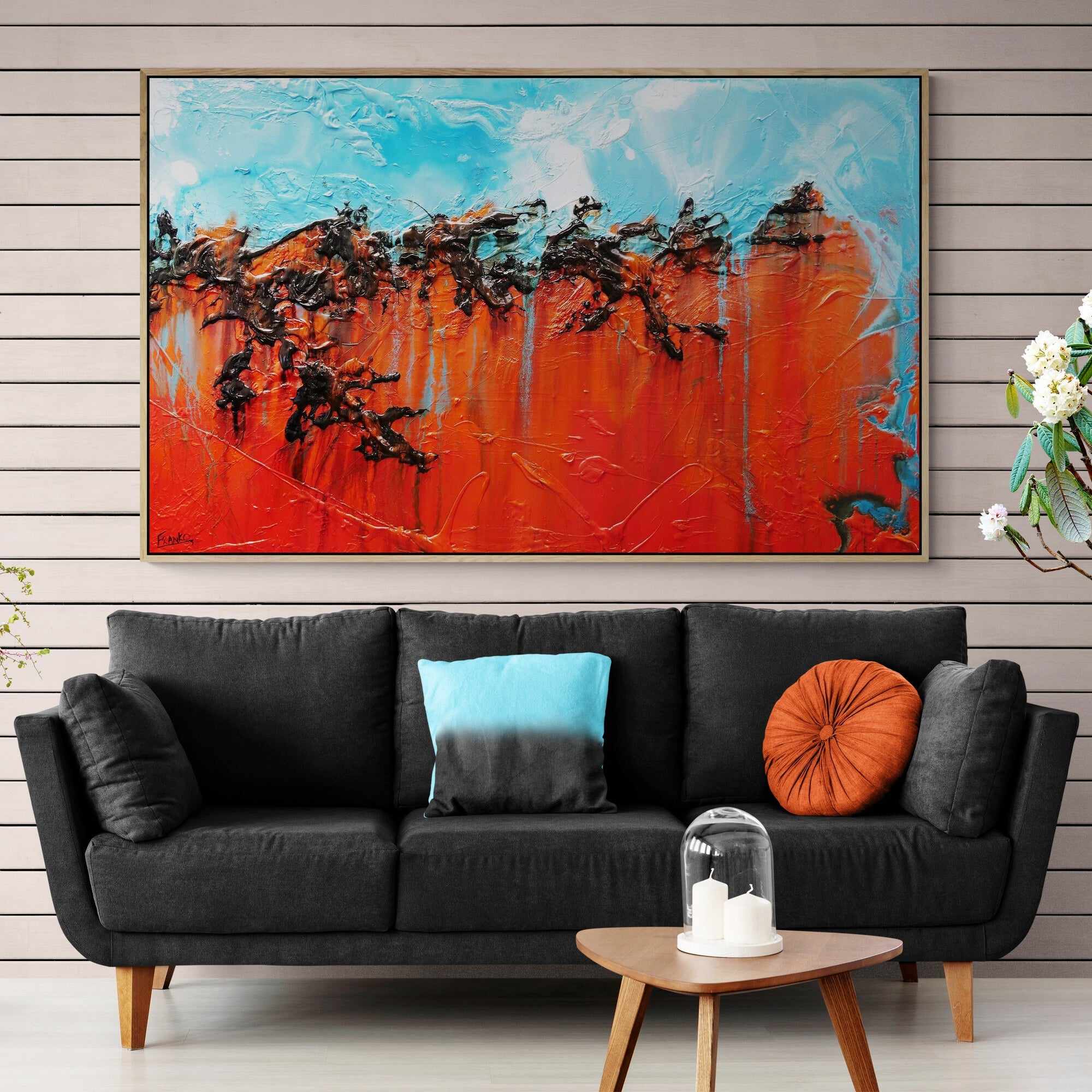 Outback Vibes 160cm x 100cm Orange Blue Textured Abstract Canvas Art - Modern Wall Decor for Living Room, Bedroom & Office