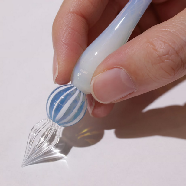 Japanese Glass Dip Pen - Soda Stripe & White Opal Style - Elegant Calligraphy & Writing Tool - Perfect Gift for Writers, Artists & Stationery Lovers (Great for Lettering, Journaling & Creative Projects)