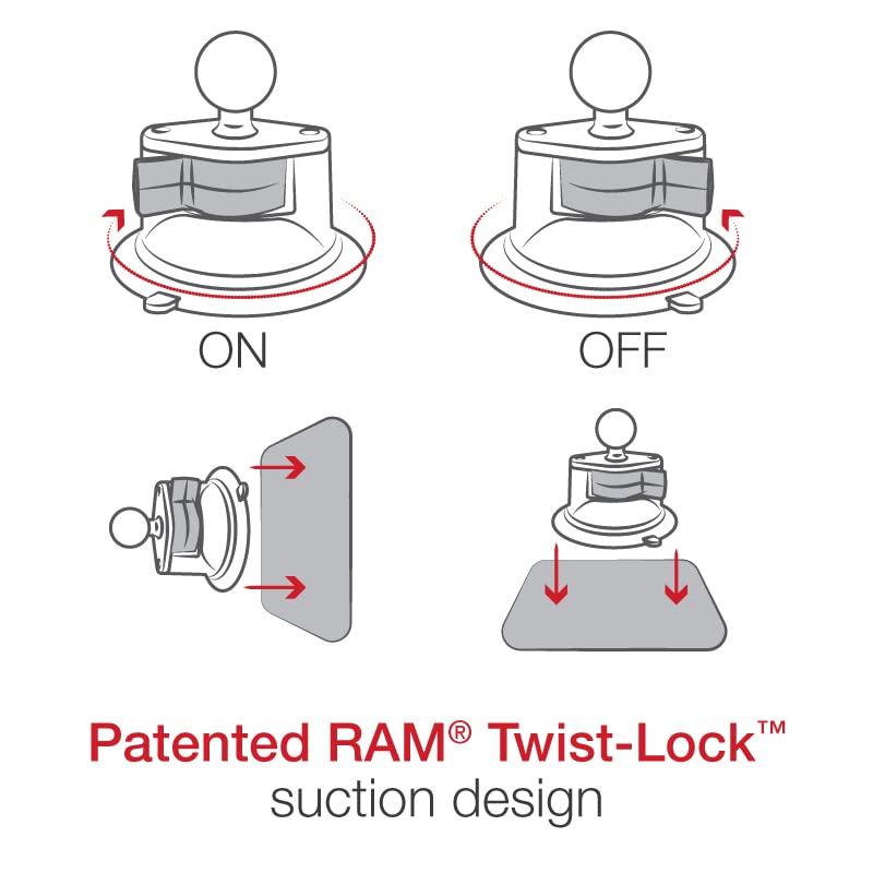 RAM Mounts Twist-Lock Suction Cup Mount with Universal Action Camera Adapter - Suitable for Cars, Bikes, and More