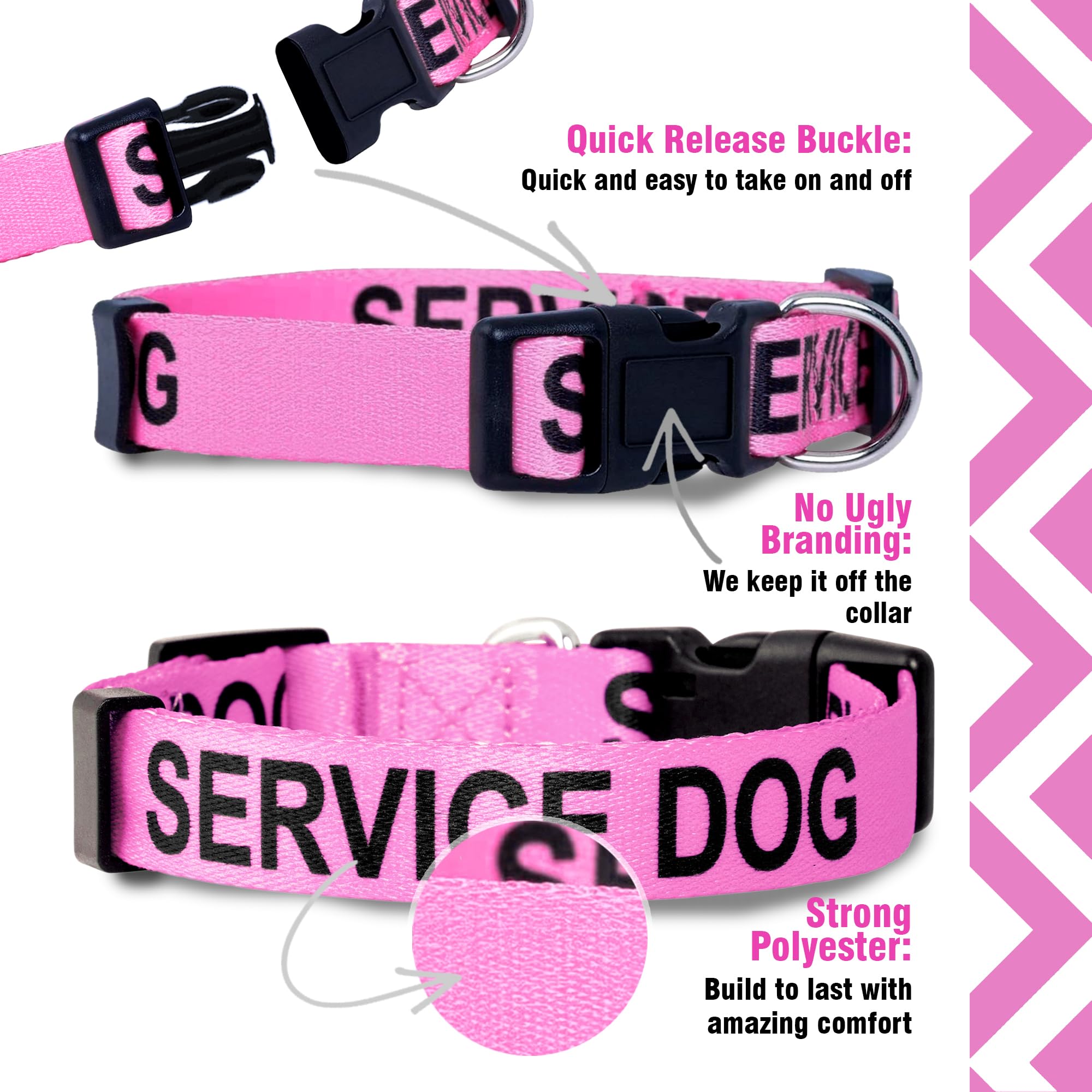 Service Dog Collars for Small Dogs - Pink Pet Training Collar with Quick Release Buckle | Perfect for Therapy Dogs, Emotional Support Animals & Daily Walks