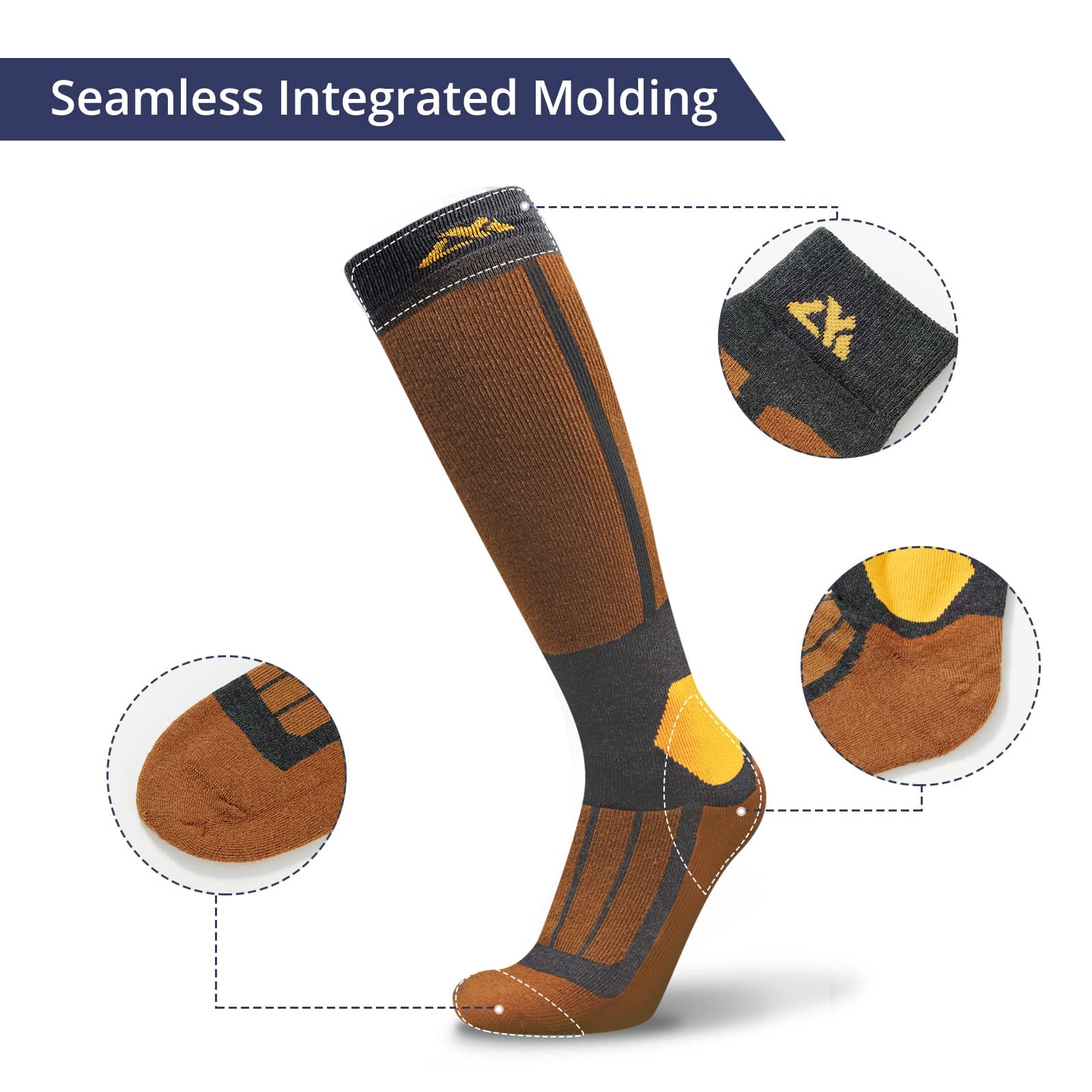 AKASO Merino Wool Ski Socks for Men & Women - Thermal Hiking & Snowboard Socks for Cold Weather - Warm Winter Socks for Skiing, Snowboarding & Outdoor Activities (1 Pair)