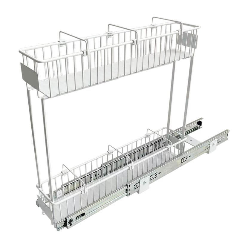 2-Tier Pull-Out Kitchen Drawer Organizer - White | Space Saving Cabinet Storage for Utensils, Spices & Small Items | Perfect for Pantry, Bathroom & Office Organization