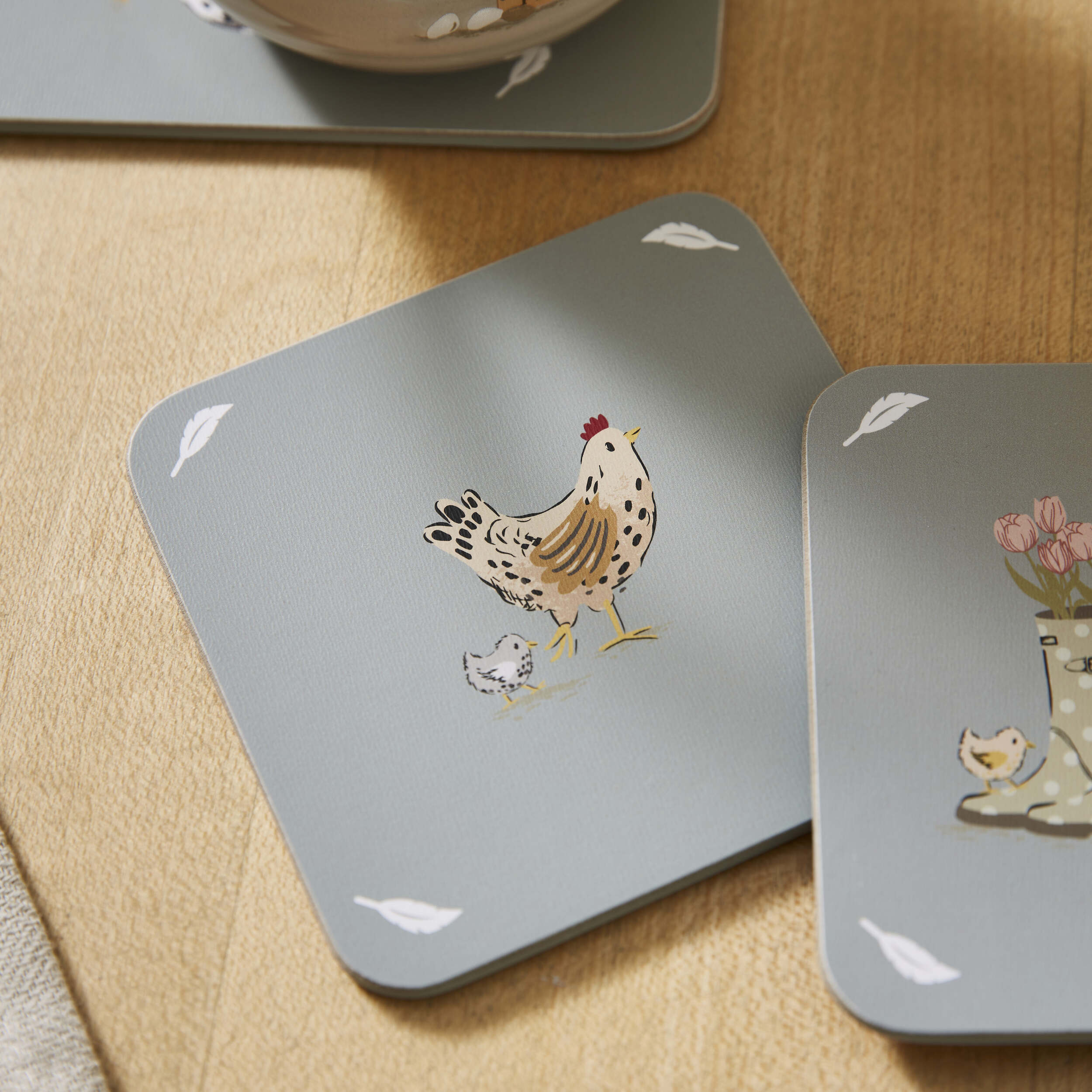 Hen House Lane Set of 4 Absorbent Cork Coasters - Perfect for Coffee Tables, Dining Tables & Home Decor, Protects Furniture from Stains & Water Rings