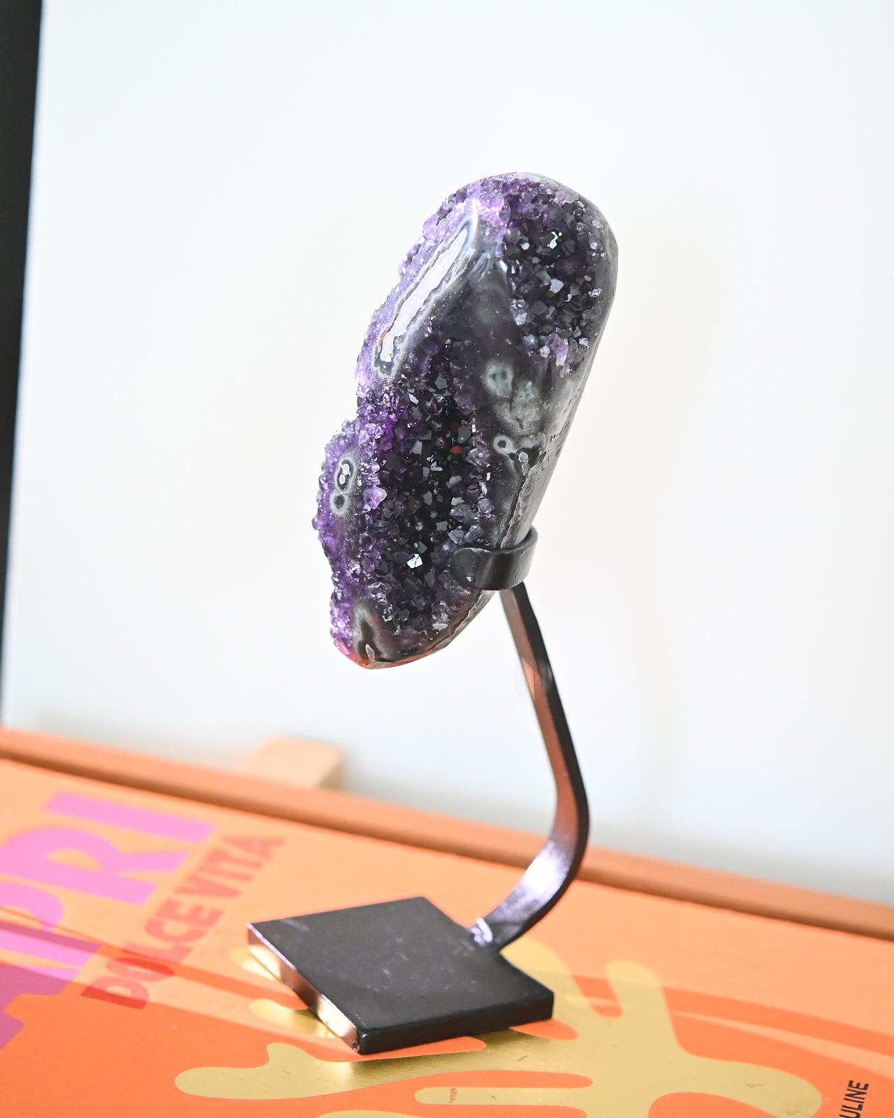 Natural Amethyst Crystal Geode on Wooden Stand - 3lbs Healing Stone for Home Decor, Meditation & Spiritual Gifts