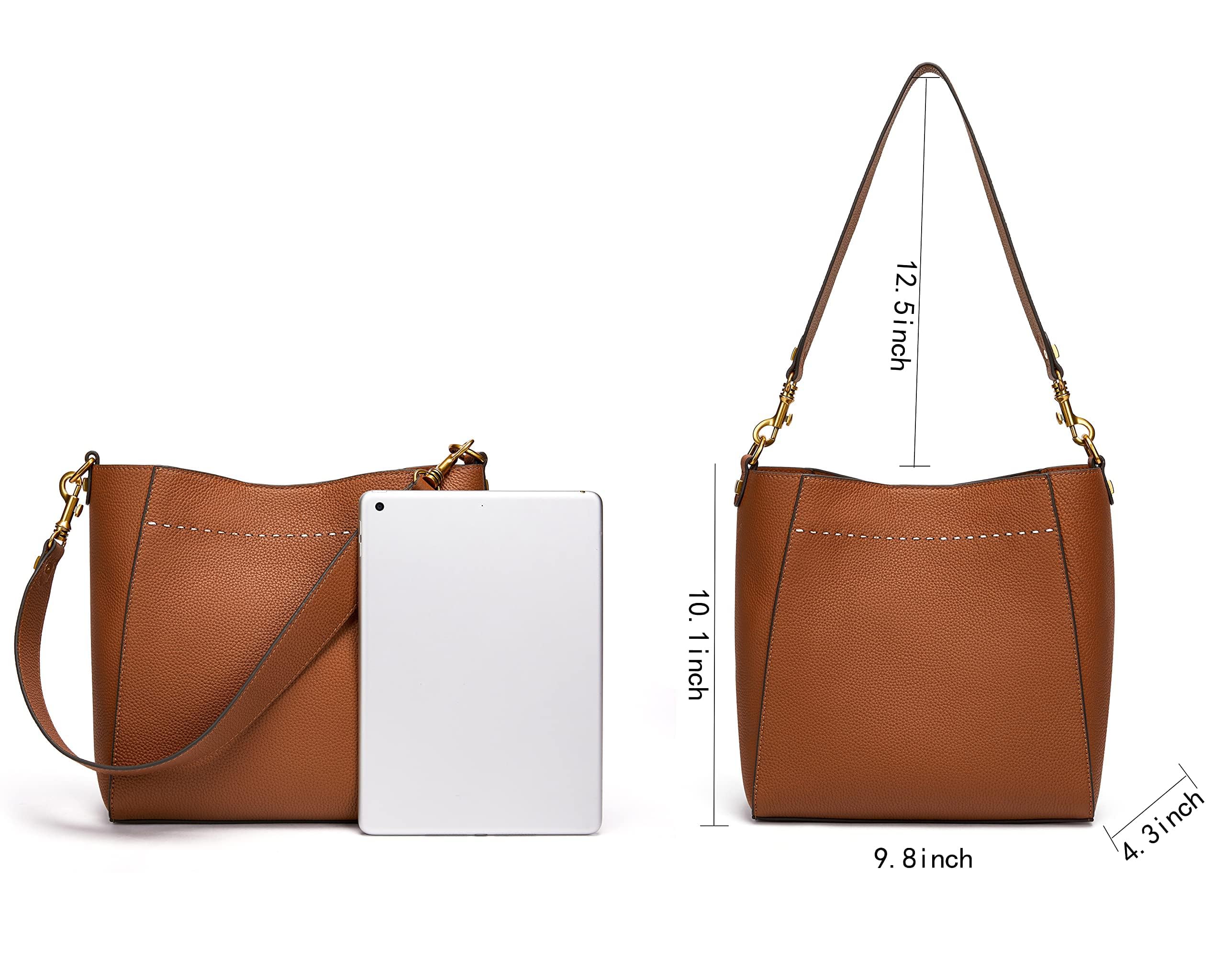DORIS&JACKY Genuine Leather Bucket Tote Bag for Women - Stylish Designer Shoulder Hobo Purse with Detachable Wide Strap - Perfect for Work, Travel & Everyday Use