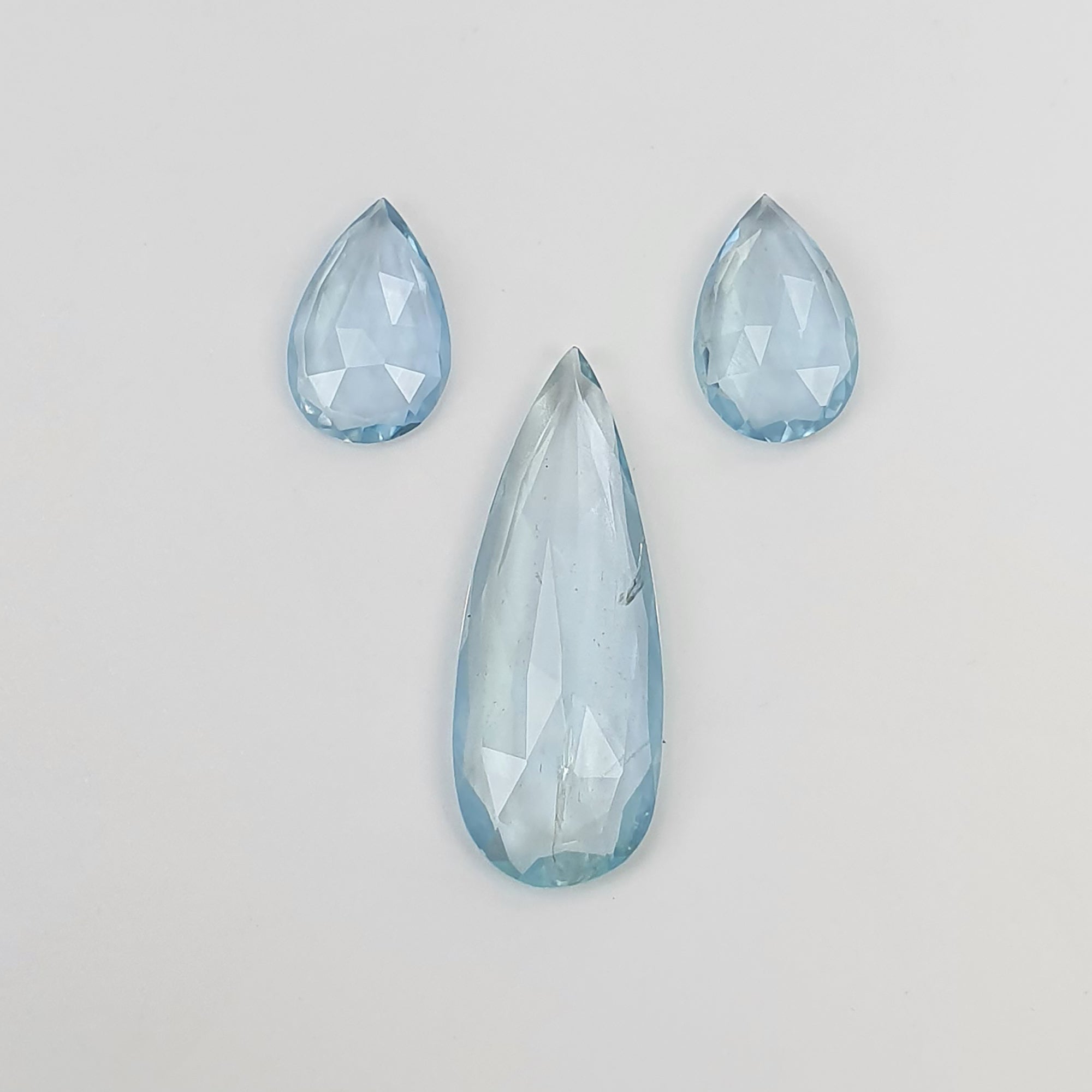 Natural Untreated Blue Aquamarine Gemstone - 9.20cts Rose Cut Pear Shape (13x8mm, 26x10mm, 3pcs) | Handmade Jewelry Making, Engagement Rings & Healing Crystal Collection