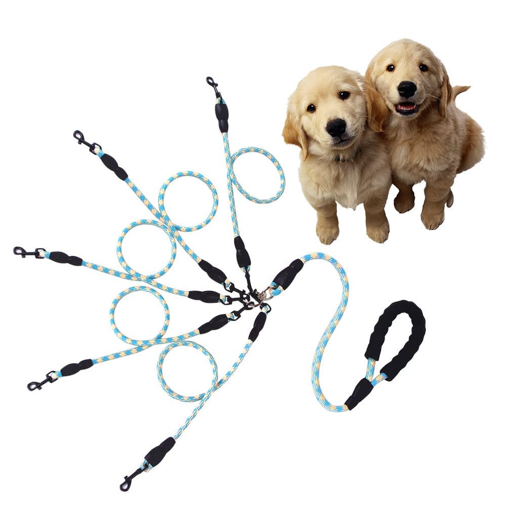 **5-in-1 Reflective Dog Leash Set – Tangle-Free 360° Swivel, Comfortable & Durable for Large, Medium & Small Dogs (Blue) – Perfect for Multi-Dog Walks, Training & Outdoor Adventures**