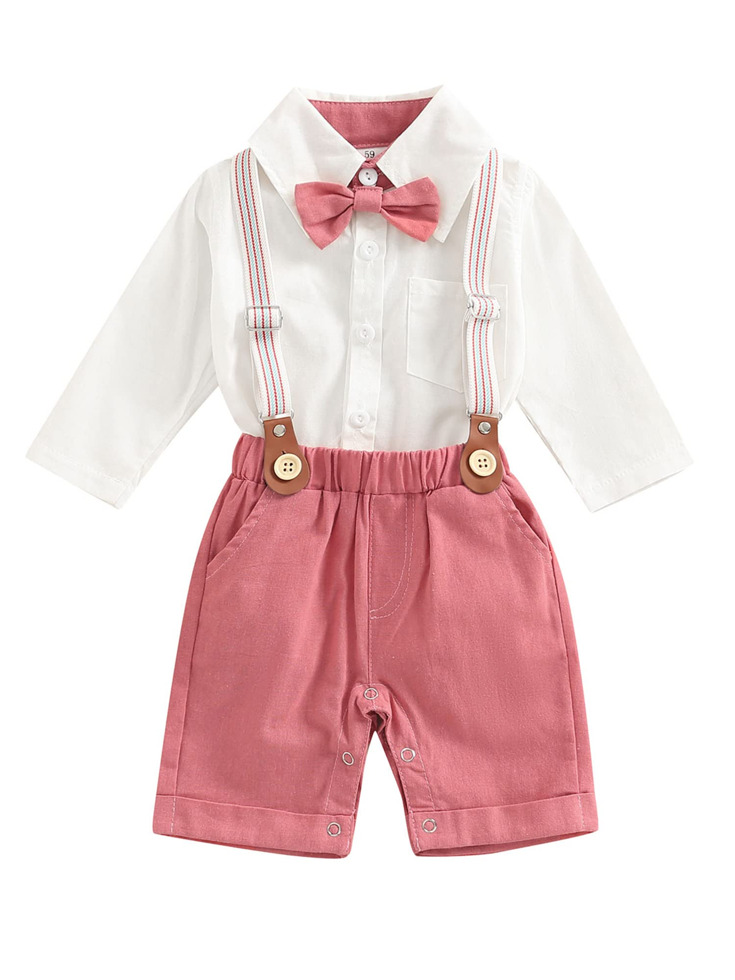 Baby Boys' Long & Short Sleeve Bowtie Button-Up Bodysuit with Suspenders - Cute Infant Formal & Casual Outfit for Summer, Parties, and Photo Shoots