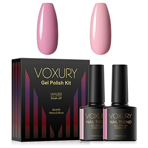 VOXURY 2Pcs Gel Nail Polish Set - Long Lasting Deep Pink & Light Pink Soak Off UV/LED Gel Polish Kit for DIY Manicures at Home | Perfect Gift for Women | Salon-Quality Nails for Parties, Weddings & Special Occasions
