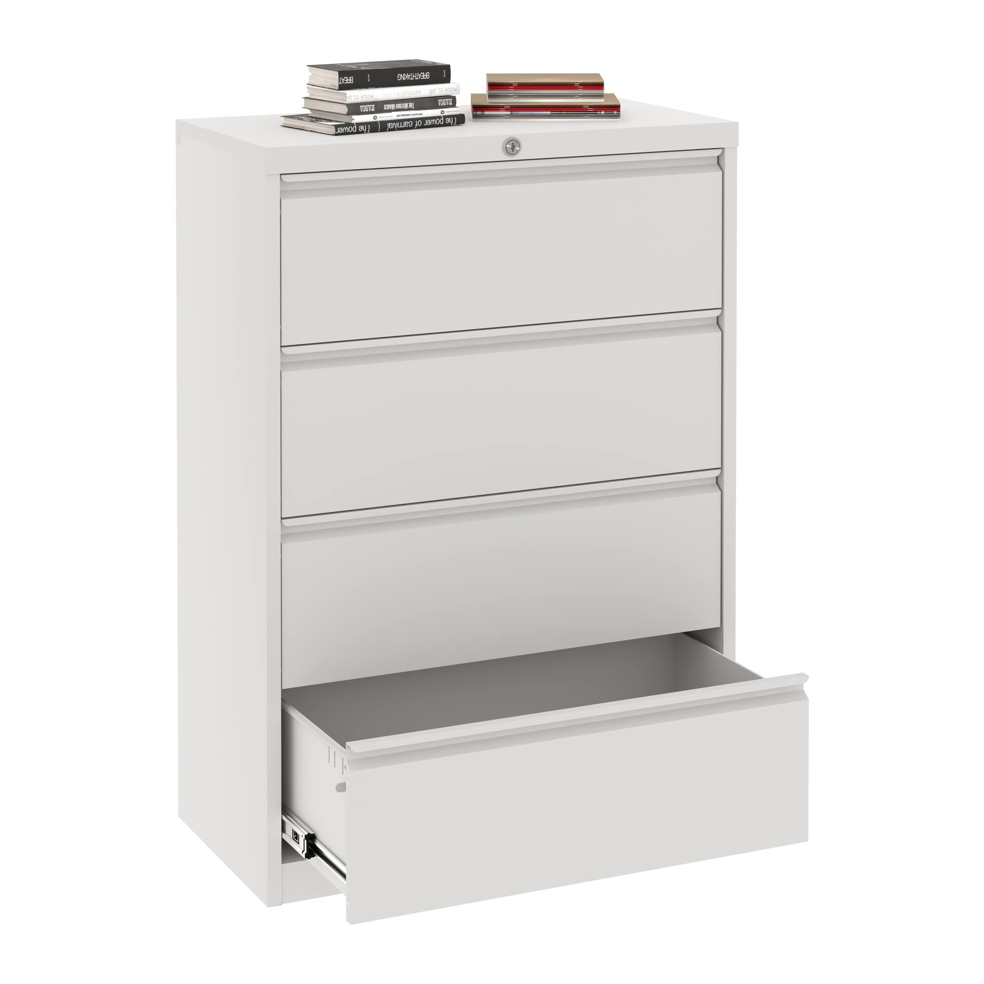 REEMOON 4-Drawer Locking Metal Lateral File Cabinet - Steel Office Storage for Legal/Letter A4 Size Documents - White Home Office Furniture for Paper Organization & Filing (Assembly Required) - Perfect for Home Offices, Small Businesses & Workspaces