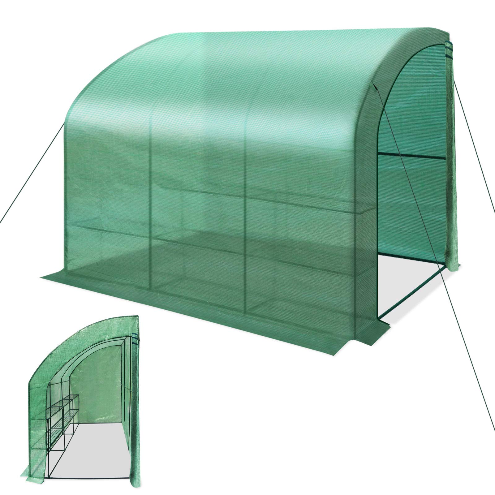 Yardgrow 10x5x7ft Walk-in Greenhouse - Large Outdoor Portable Waterproof Hot House with 3 Tiers & 6 Shelves for Gardening - Perfect for Growing Vegetables, Flowers & Herbs (Green, 1 Door)