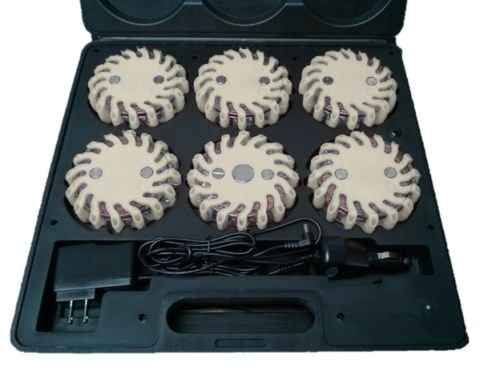 RPF16LLM6 6-Pack Rechargeable 16 LED Magnetic Emergency Flares - 9 Functions Portable Roadside Safety Lights for Cars, Trucks & Camping (White)