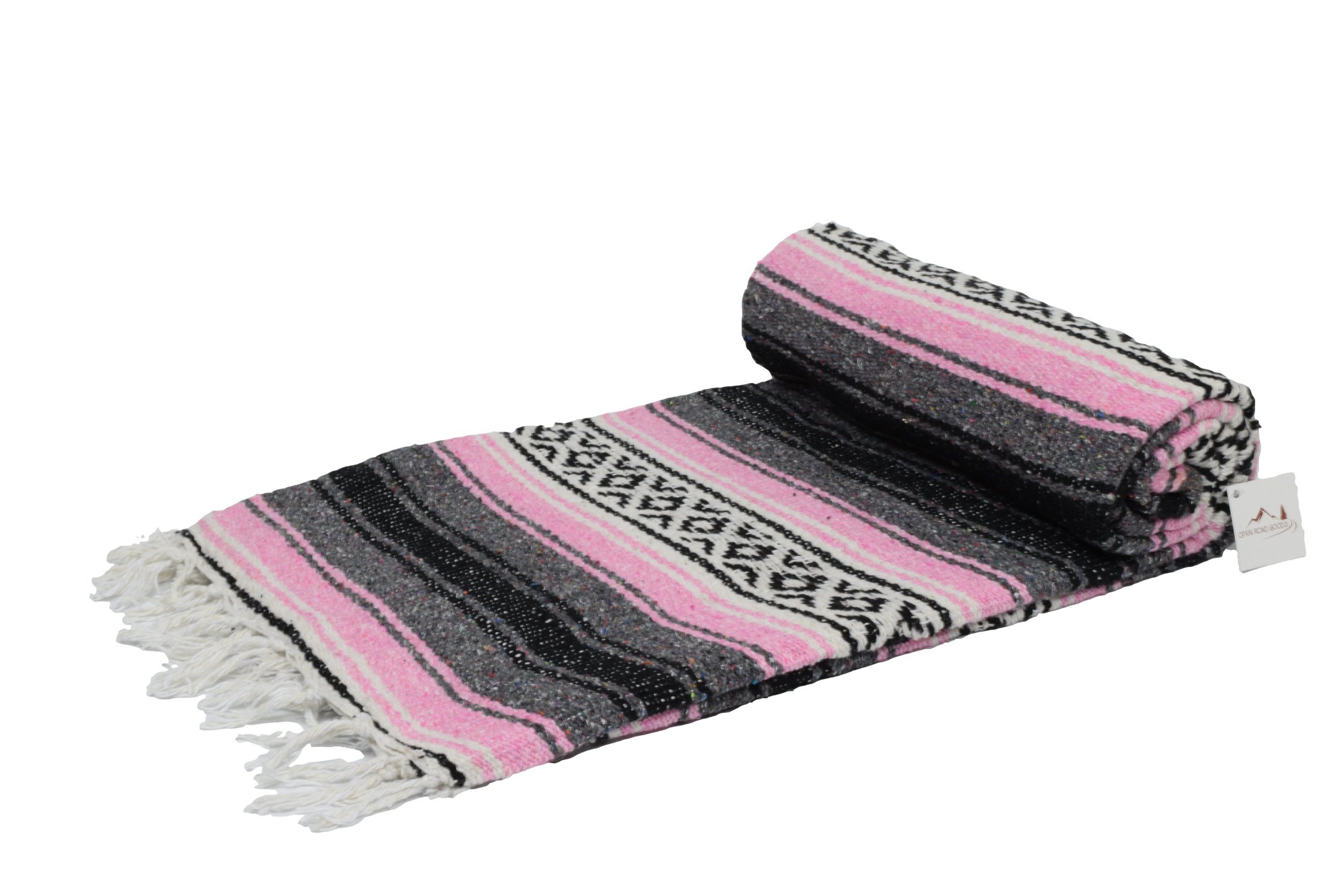 Authentic Pink Mexican Serape Falsa Blanket - Handwoven Cotton Throw - Perfect for Beach Picnics, Sofa Decor & Festival Outfits