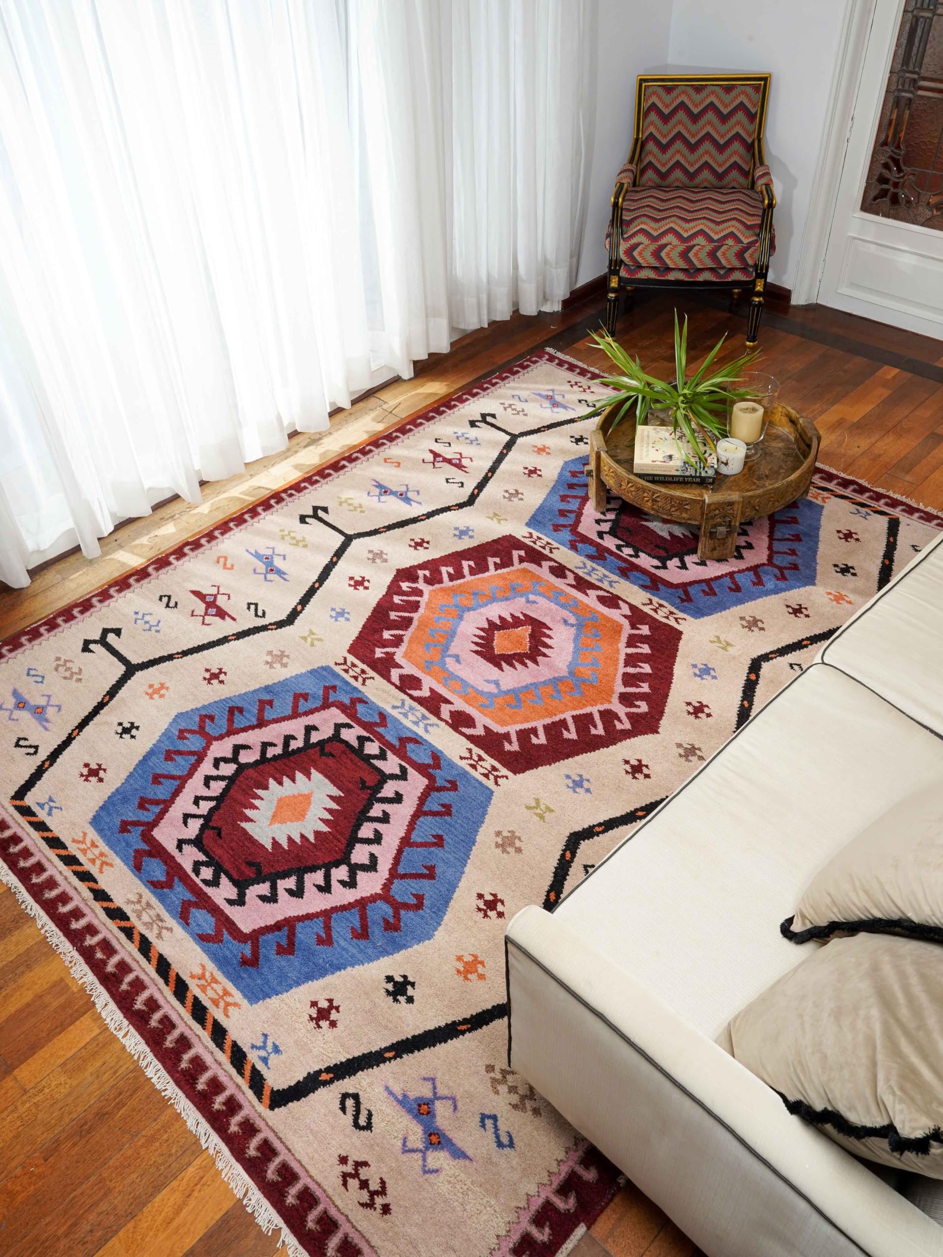Handmade Wool & Silk Oriental Area Rugs 5'x8' - Eco-Friendly Traditional Hand-Knotted Rug, Multicolor Rectangle Medium Pile for Living Room, Bedroom & Dining Room Decor (AF0105)