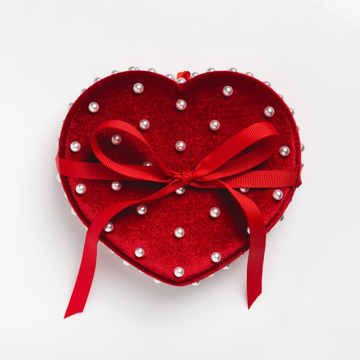 Limited Edition Heart Shaped Red Velvet Jewelry Box with Pearl Accents - Perfect for Valentine's Gifts, Anniversary Presents & Bridal Jewelry Storage