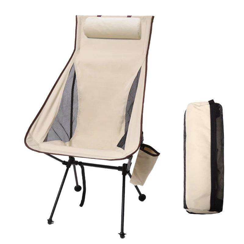 Portable Folding Camping Chair with Headrest - Lightweight Heavy Duty Aluminum Alloy Outdoor Chair for Hiking, Beach, Picnic & Backyard Relaxation