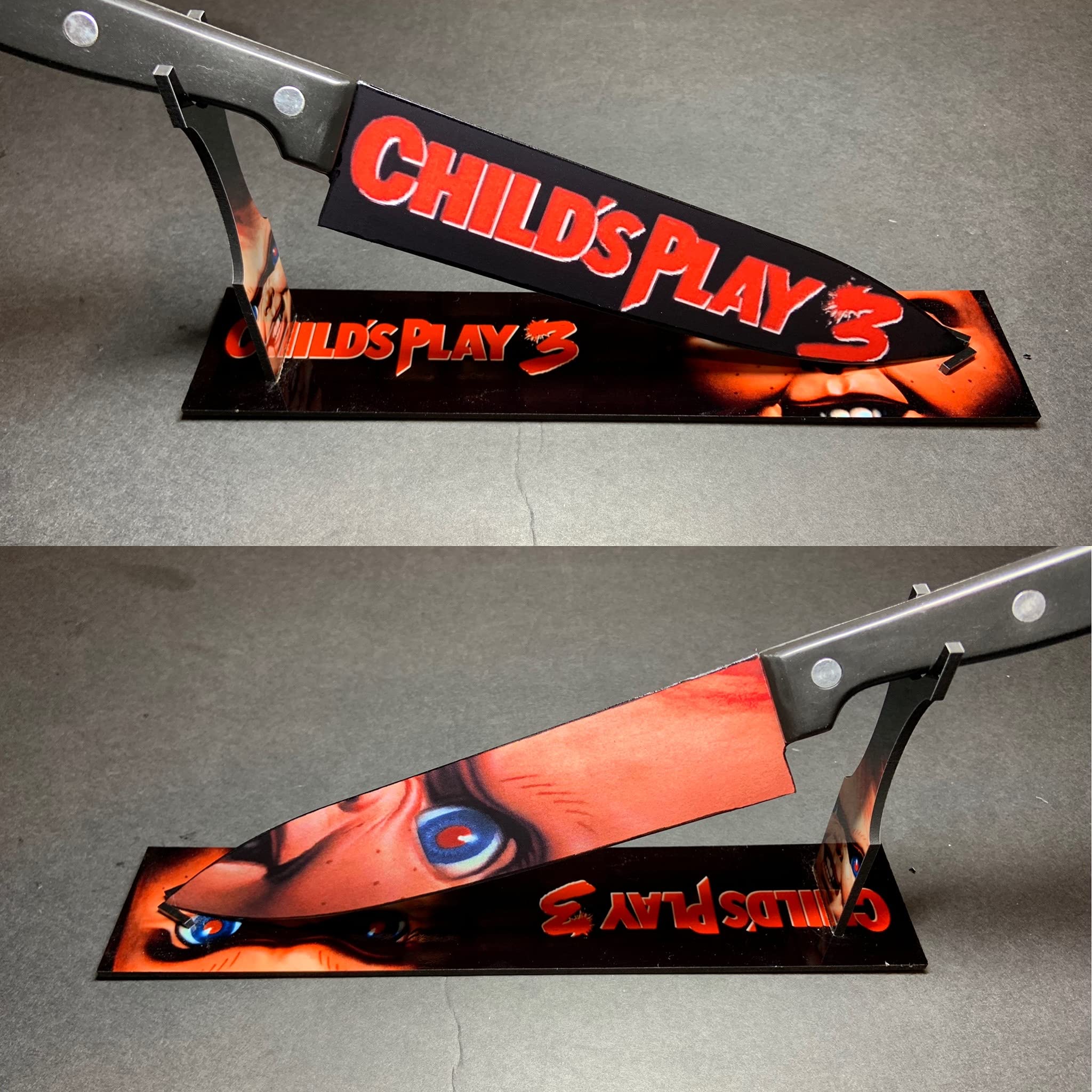 Child's Play 3 Knife Replica with Sublimated Display Stand - Horror Movie Collectible for Halloween Decor & Cosplay Accessories