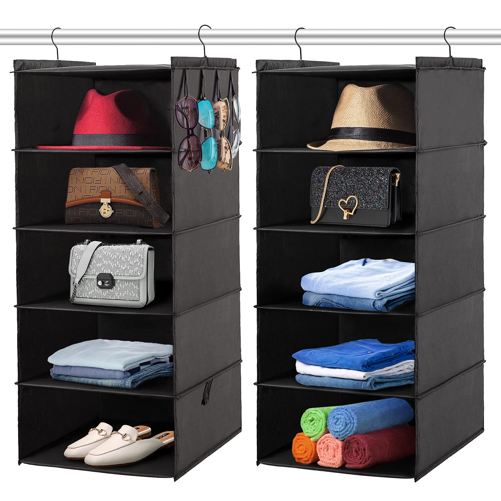 2-Pack Black Hat Rack for Closet - 10-Shelf Hanging Organizer for Fedoras, Cowboy Hats & Wide Brim Sunhats - Space-Saving Cap Storage Solution - Easy to Install (Perfect for Bedroom, Walk-in Closet & Entryway Organization)