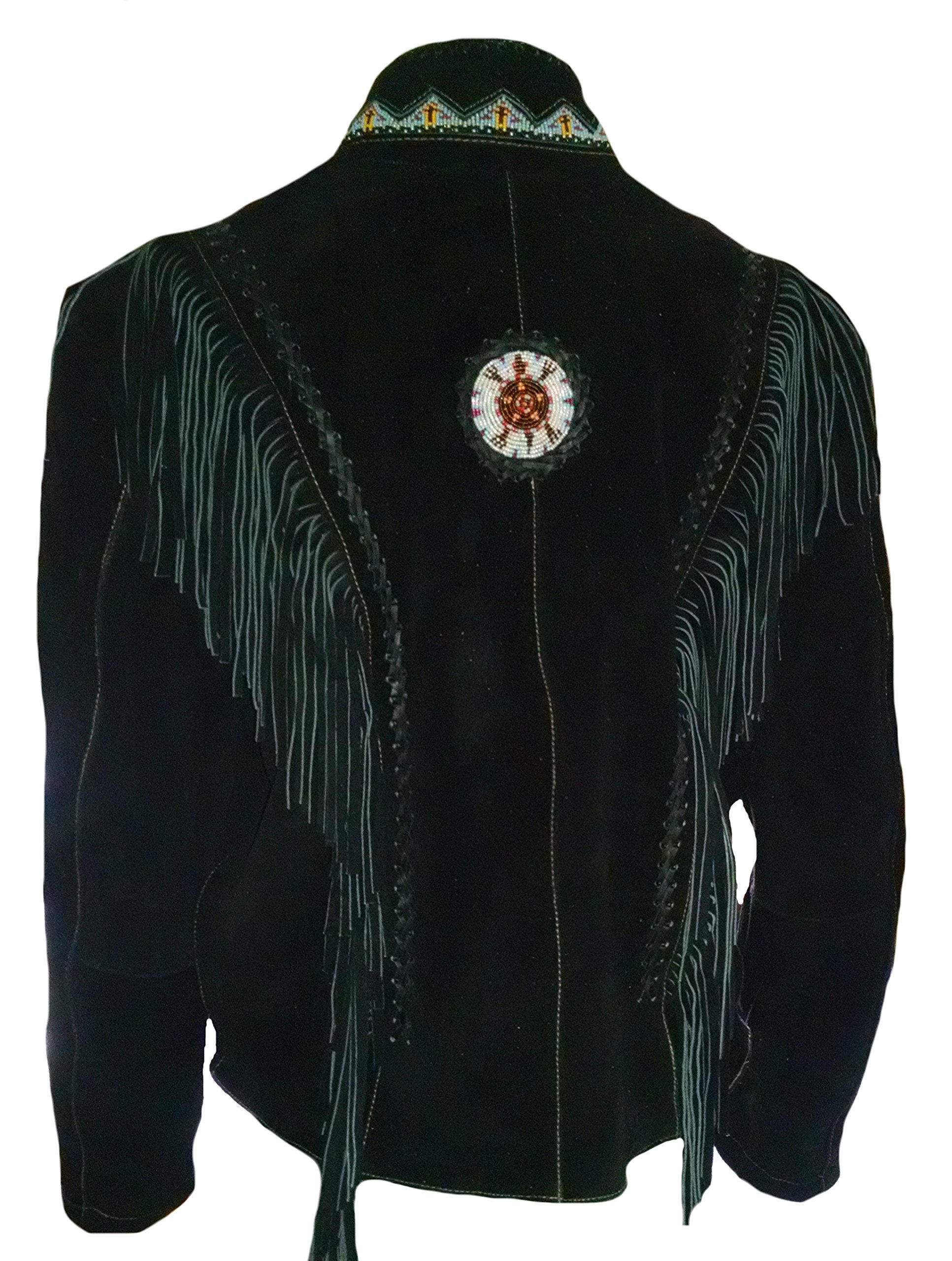 Classyak Men's Western Cowboy Fringed Suede Leather Jacket with Beads & Bones - Vintage Biker Style Jacket for Rodeo, Halloween & Country Music Festivals